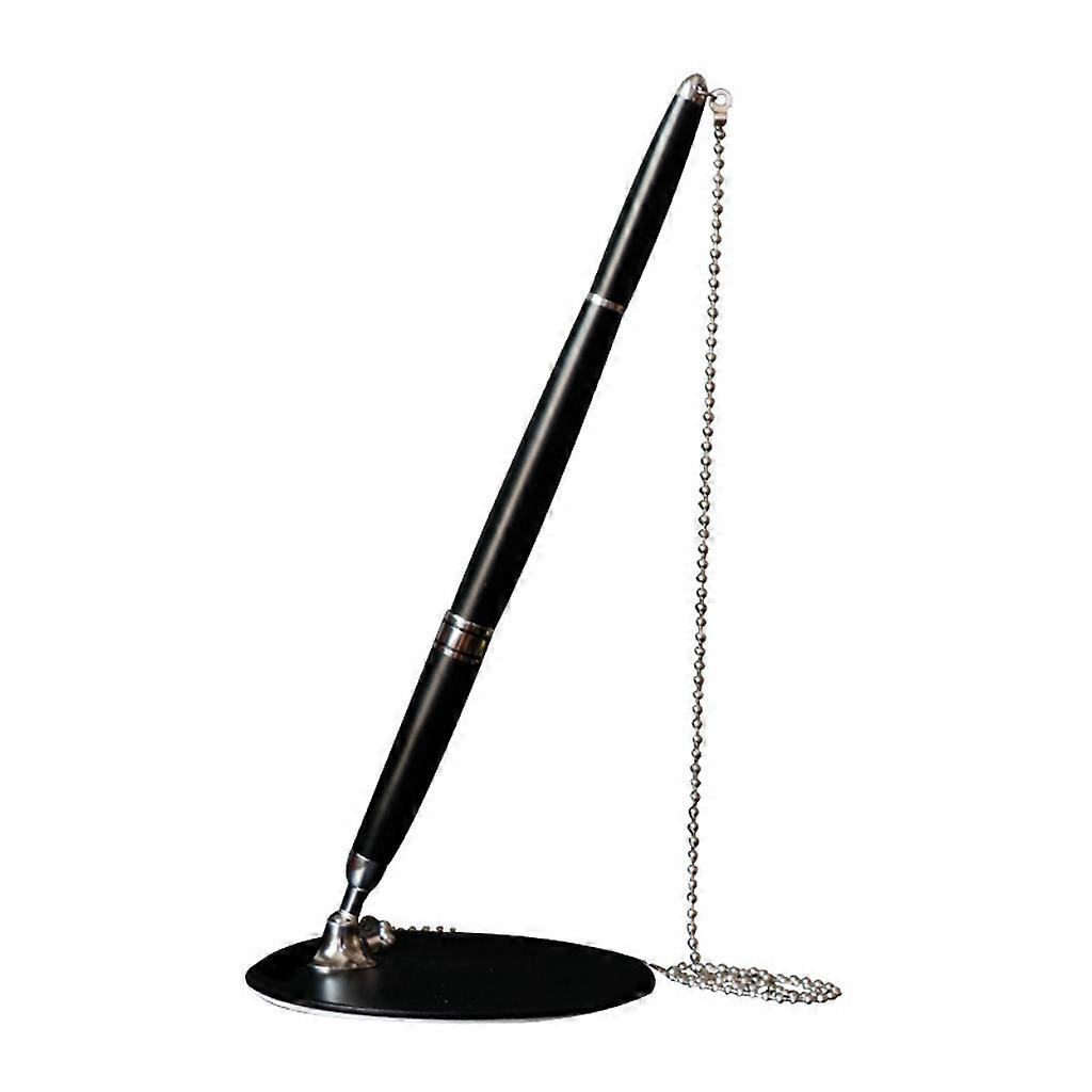 Classic Metal Ballpoint Pen Secure Chain Attached Base Stand Desk Office Counter