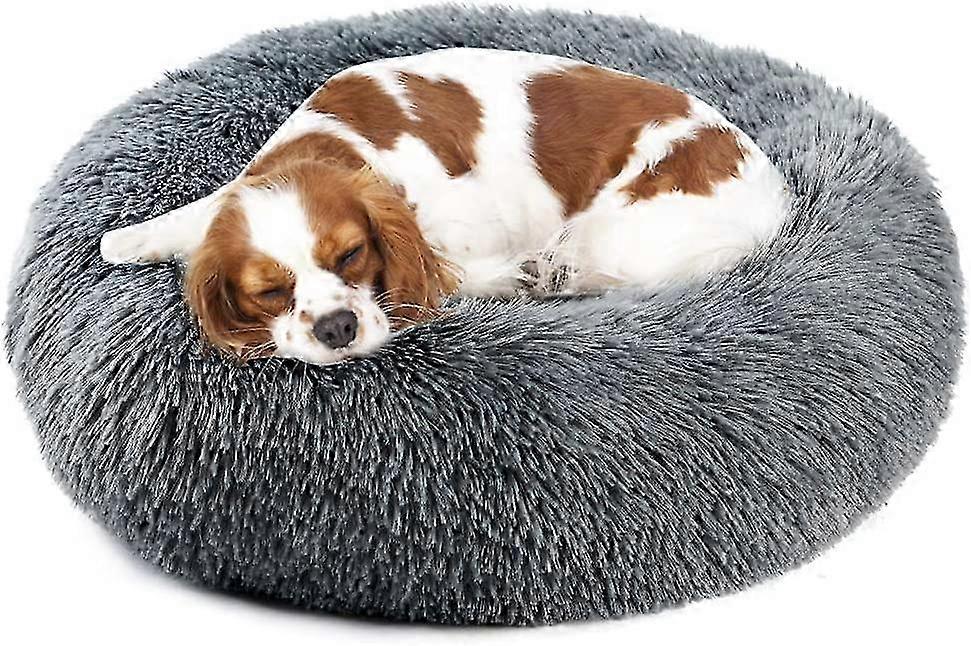 Winter Warm Pet Round Plush Mat with Anti-Slip Base, Set of 1 (Dark Grey, 50cm)