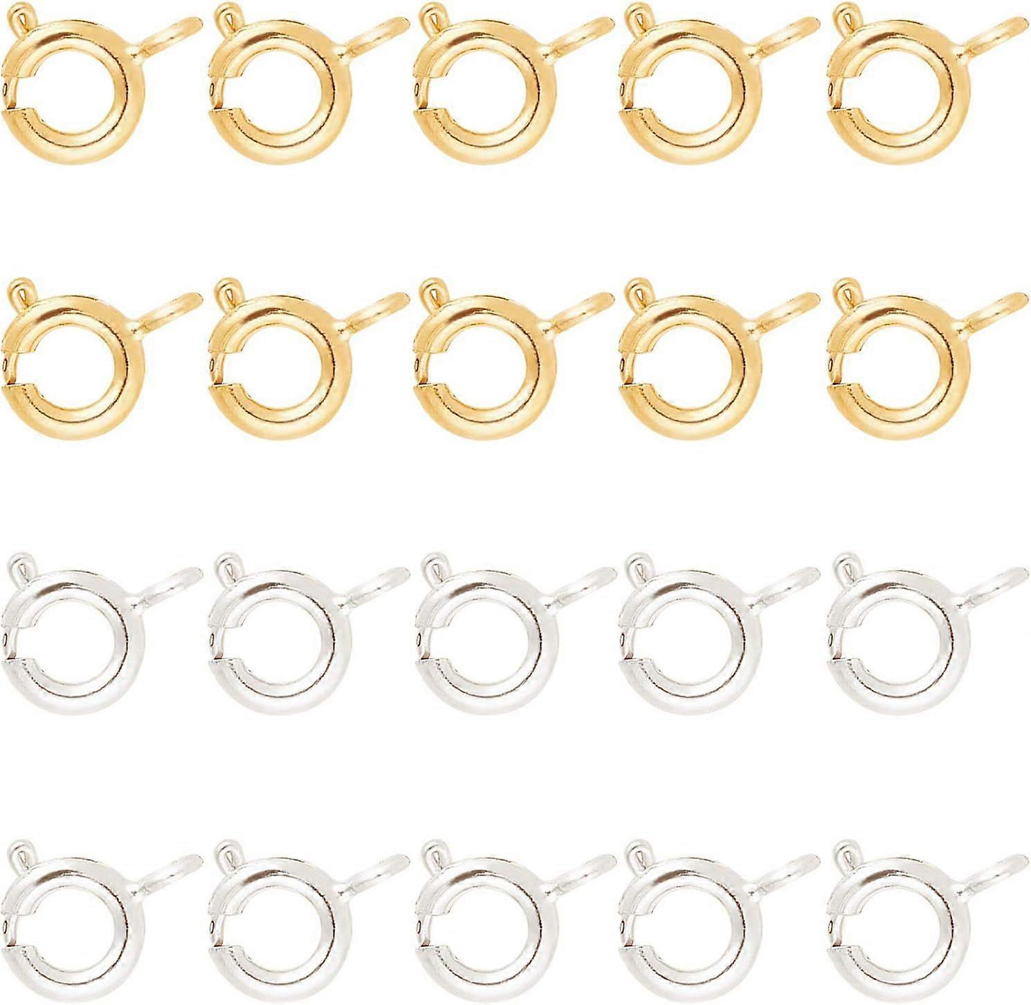 100 Pcs 6mm Brass Spring Ring Clasps Round Clasps Open Spring Ring for Jewelry Making (Golden & Silver)