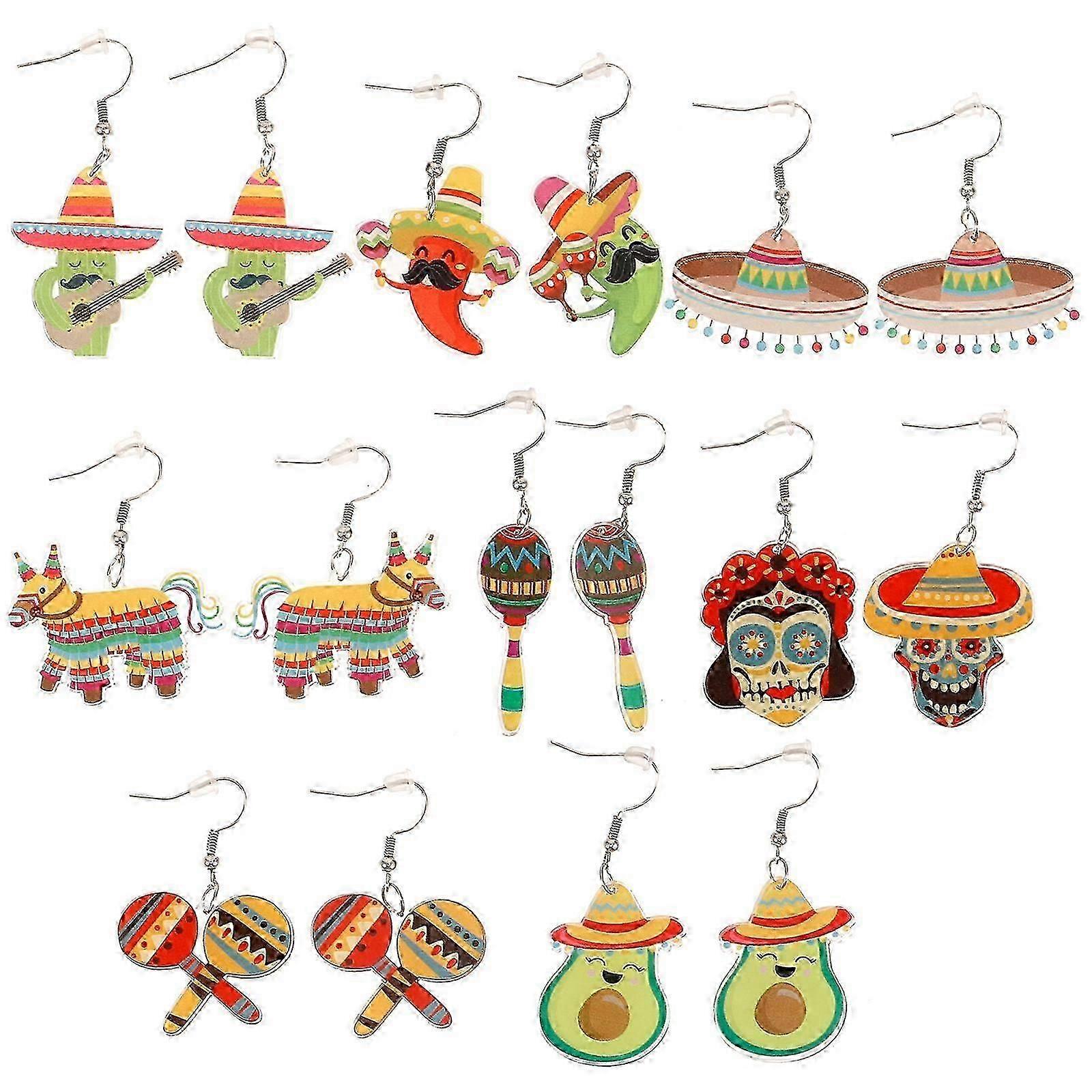 8 Pairs Creative Multipack Earrings Personalized Skeleton Avocado Printing Earrings
