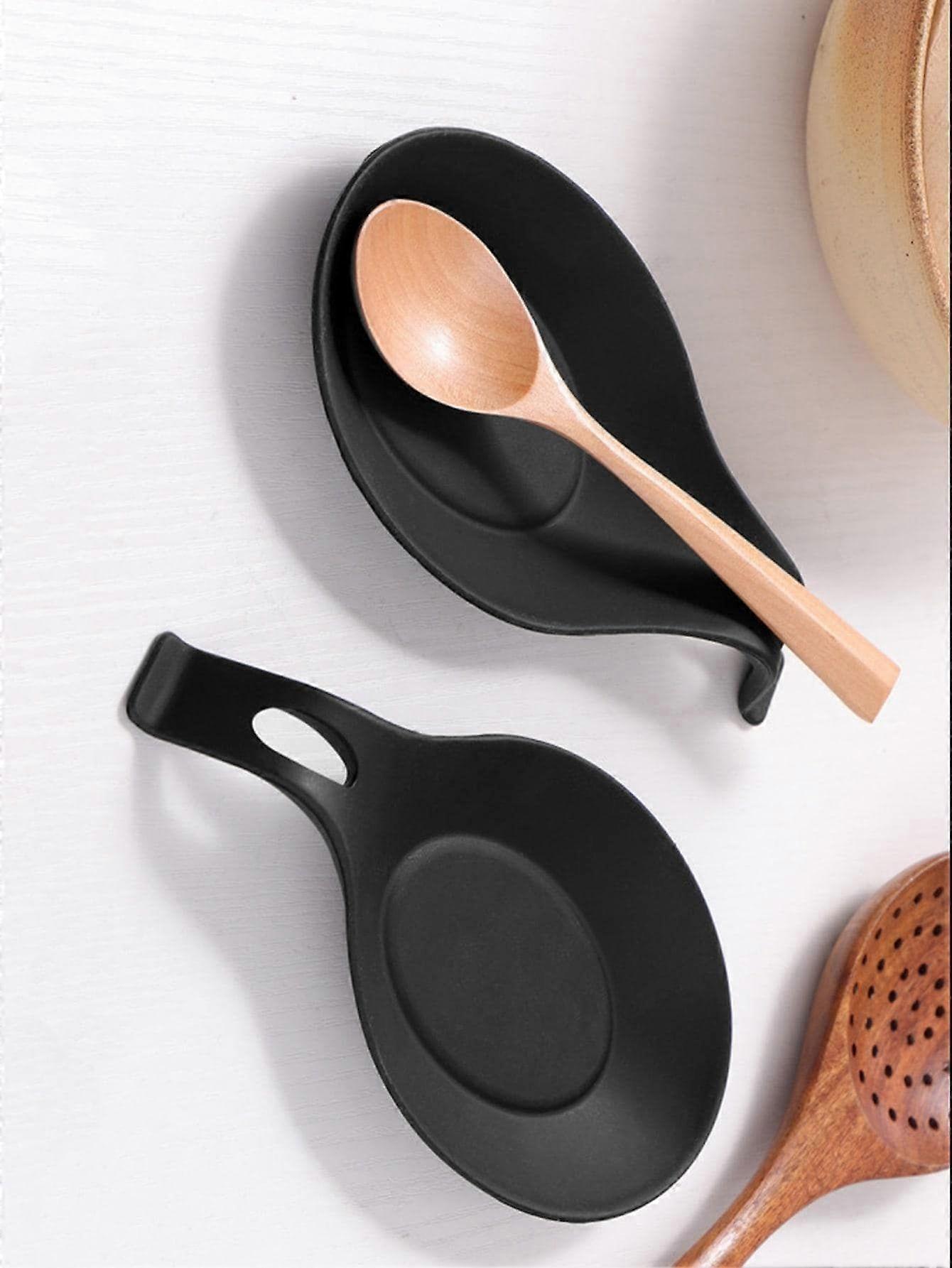 1 قطعة كبيرة سوداء قابلة للغسل ملعقة مسند ، مقاومة للحرارة سيليكون ملعقة حصيرة للمنزل