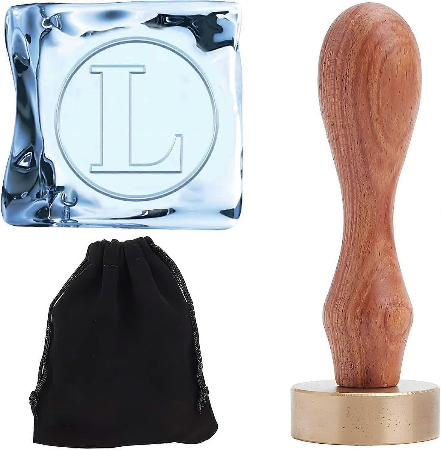 Letter L Ice Stamp Concave 1.2" Ice Cube Stamp Vinatge Ice Branding Stamps with Wood Handle Removable Brass Head Replacement for Party Events Holiday