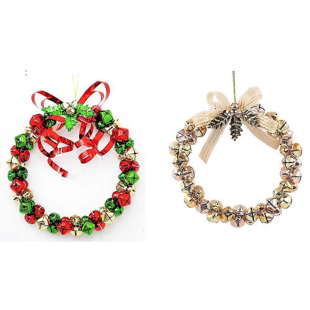 2pcs Creative Christmas Wreath Wrought Iron Christmas Bell String Pendant Christmas Decorations