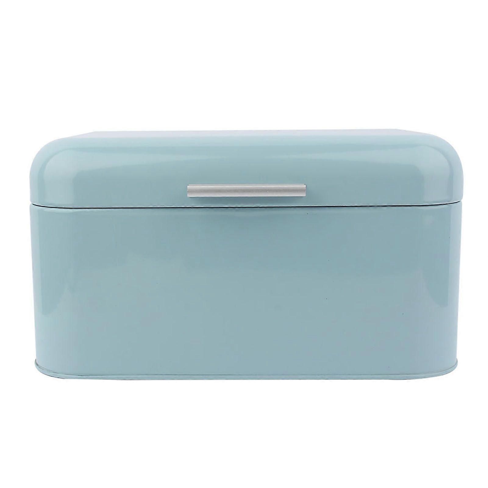 Solid Color Retro Metal Bread Bin Box Large Capacity Kitchen Storage Container (Blue)