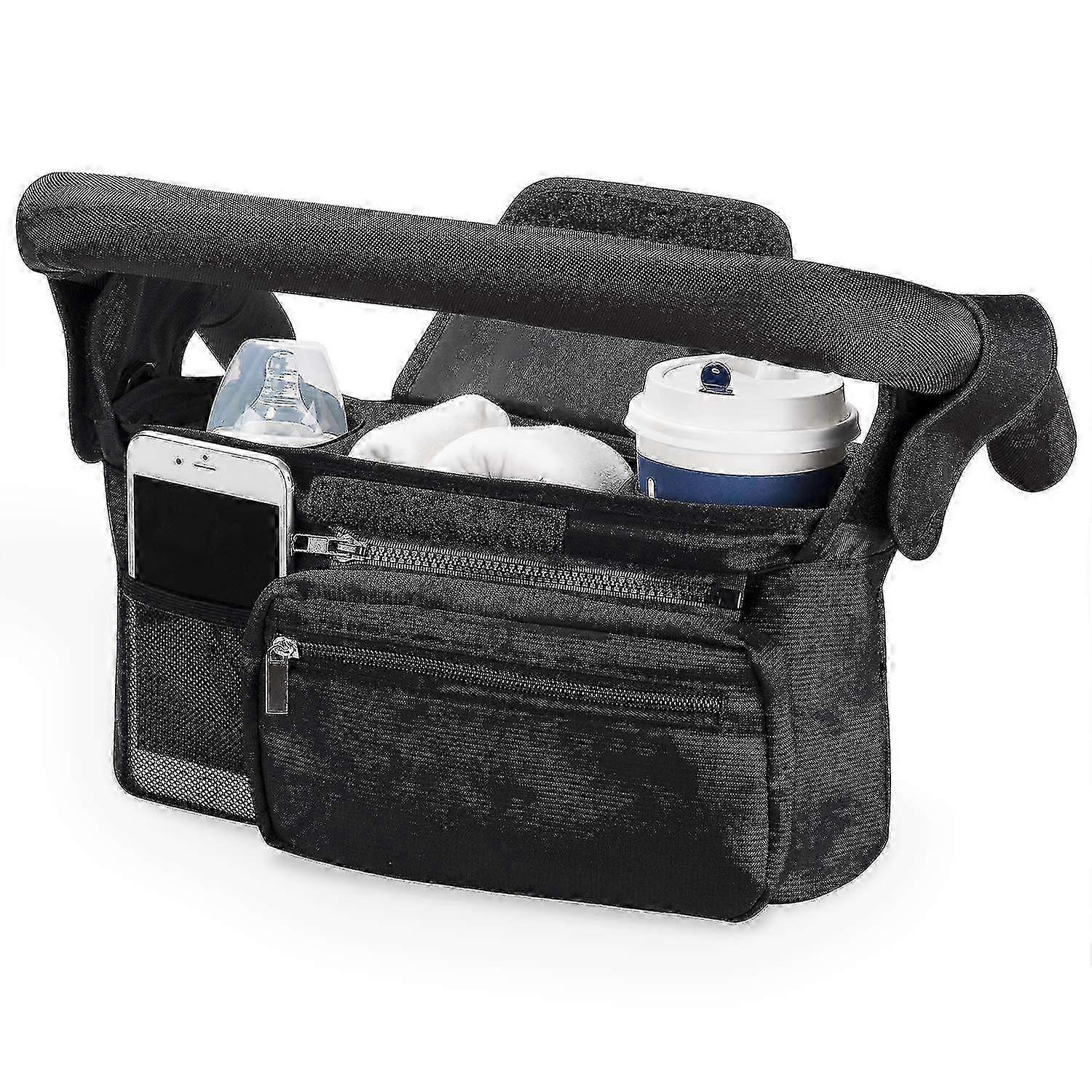 Universal Baby Stroller Organizer, 2 μονωμένες ποτηροθήκες, αποσπώμενη τσέπη με φερμουάρ, ρυθμιζόμενο λουράκι ώμου, μεγάλη χωρητικότητα για τα απαραίτητα για το μωρό