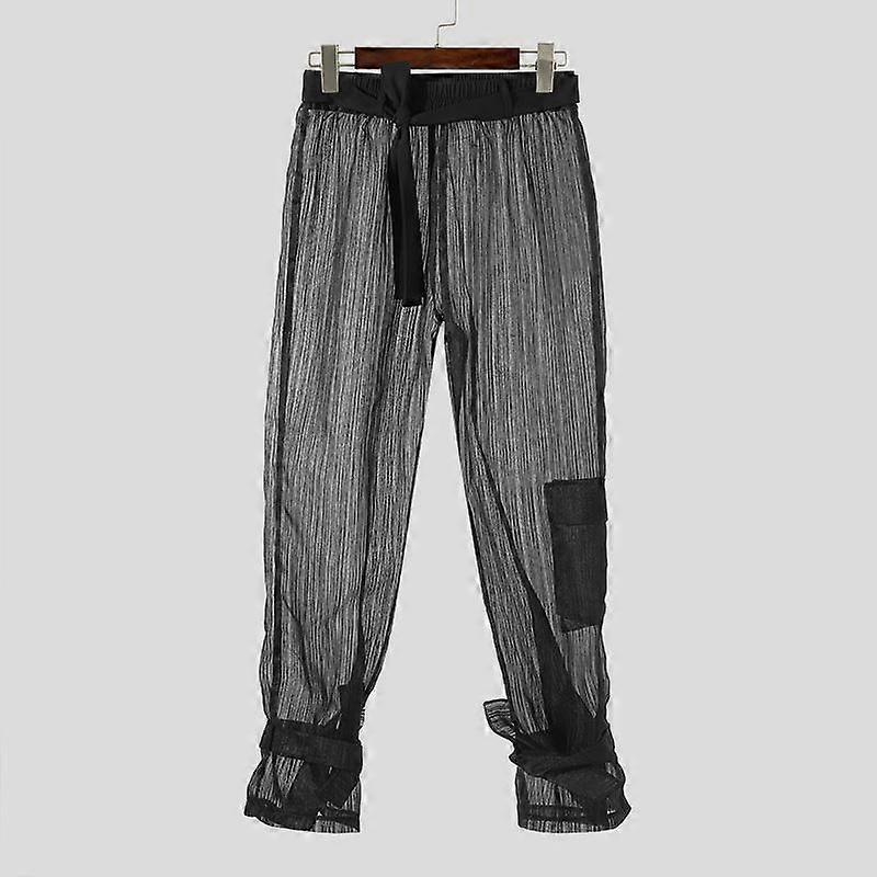 INCERUN Men Elastic Waist See Through Long Trousers Party Club Transparent Pants