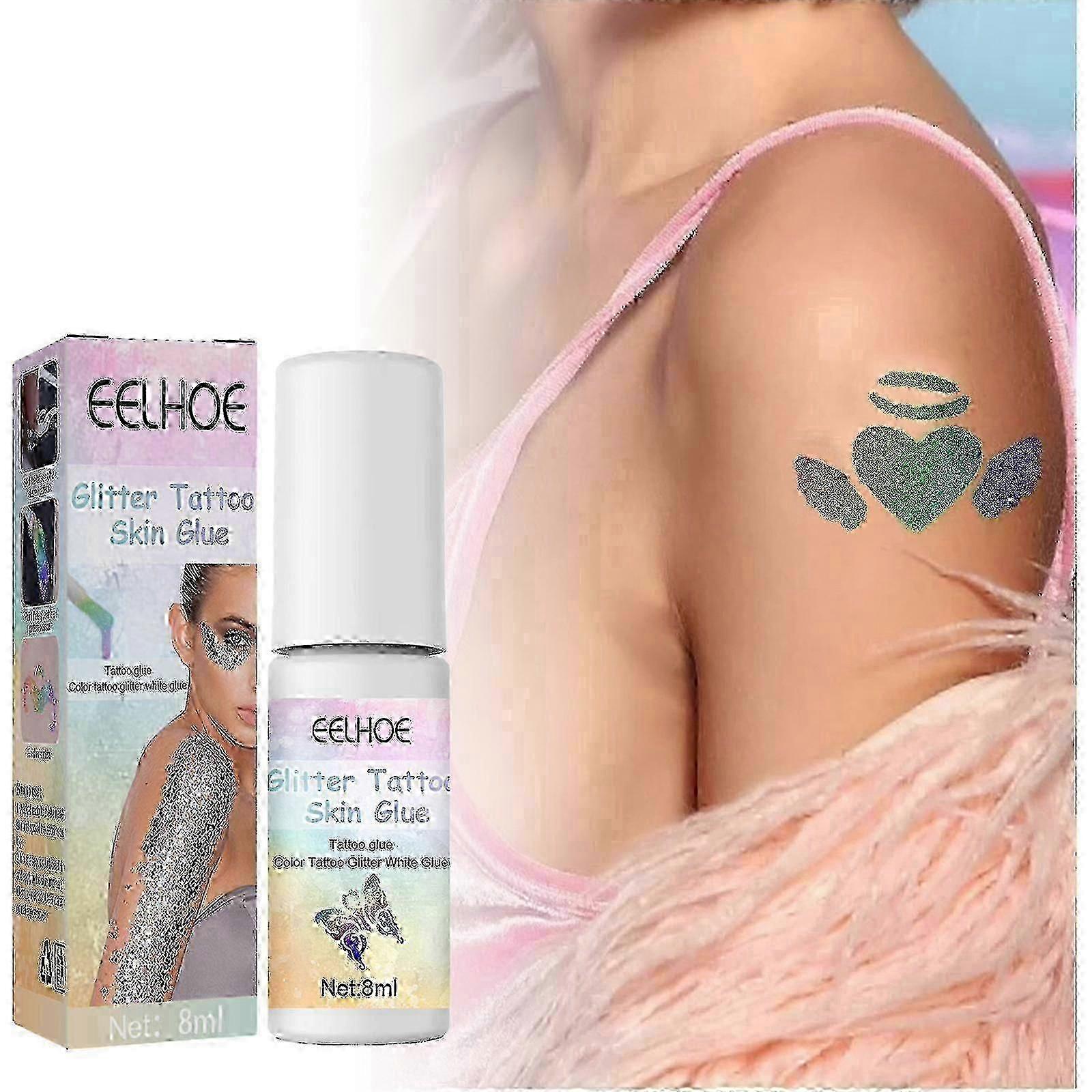 EELHOEキラキラタトゥータトゥースキングルータトゥーカラータトゥーグリッターホワイトグルー -