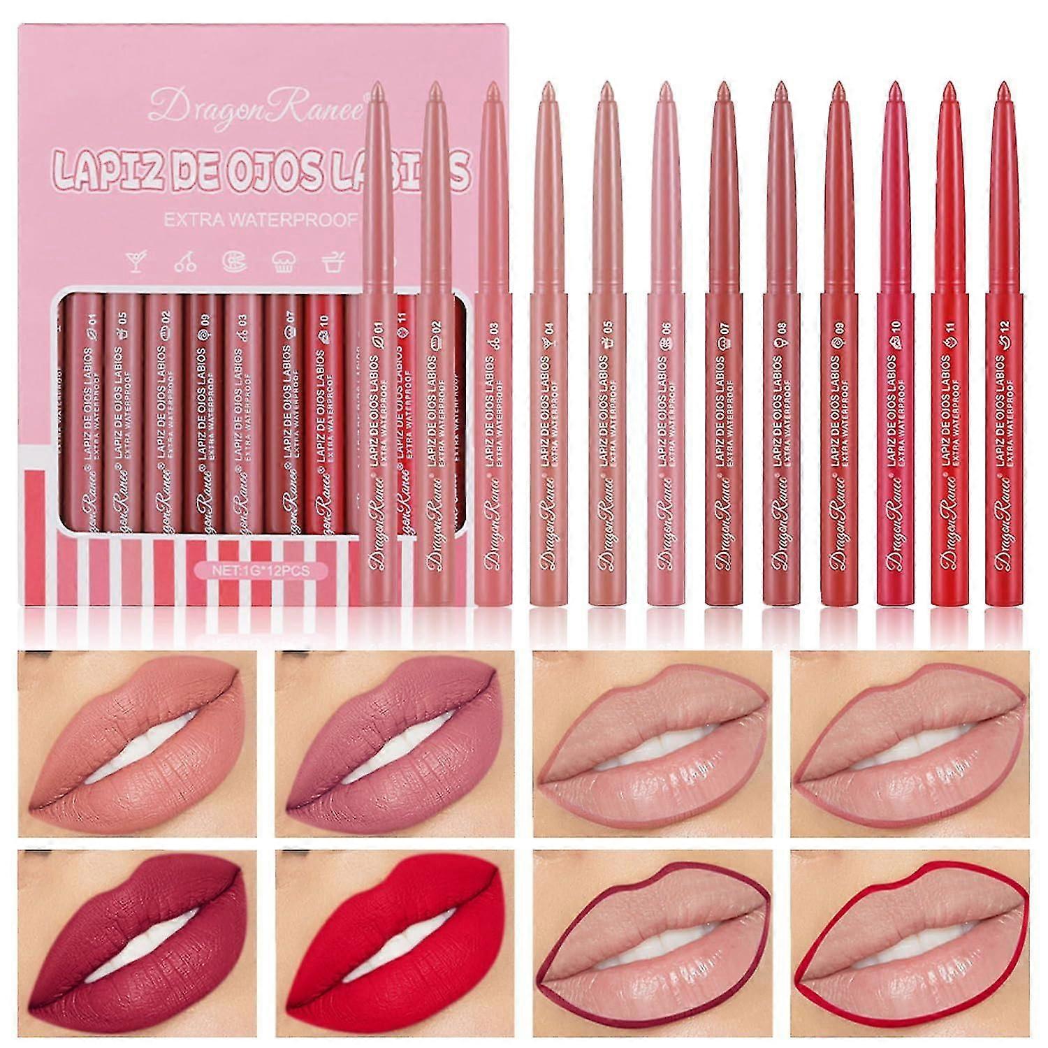 12pcs Matte Lip Liner Set, Velvet Slim High Pigmented Make-up Lip Liner, Lippenstift Make-up Set, lang anhaltender nicht abfärbender matter Samt-Lippenstift