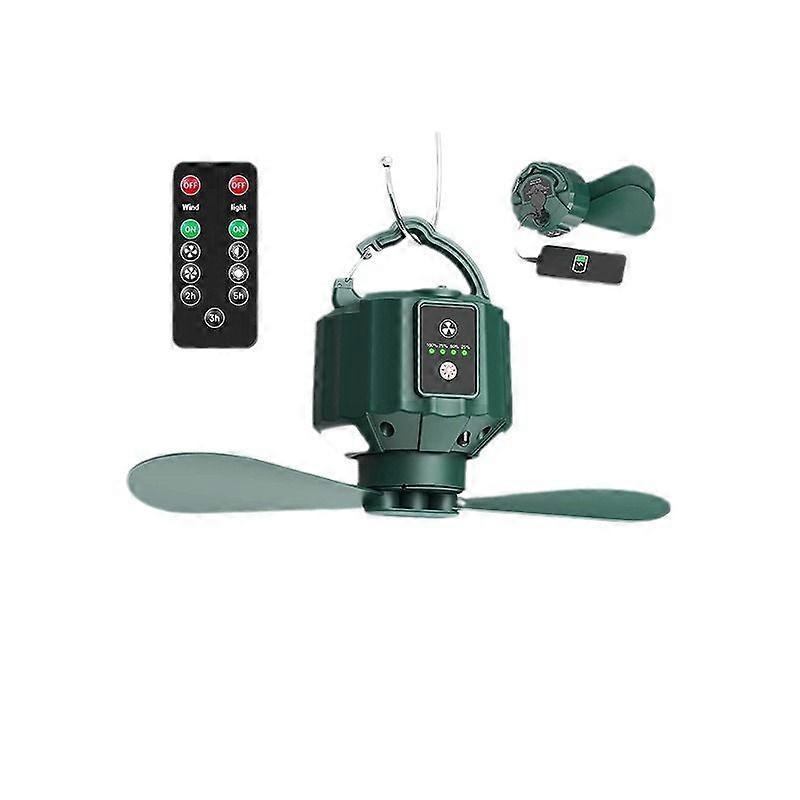 Rechargeable Camping Fan with LED Lights - Remote Control, Hanging Hook, Timer, 3 Speeds, 3 Light Levels - Perfect for Tent Travel and Outdoor Adventu