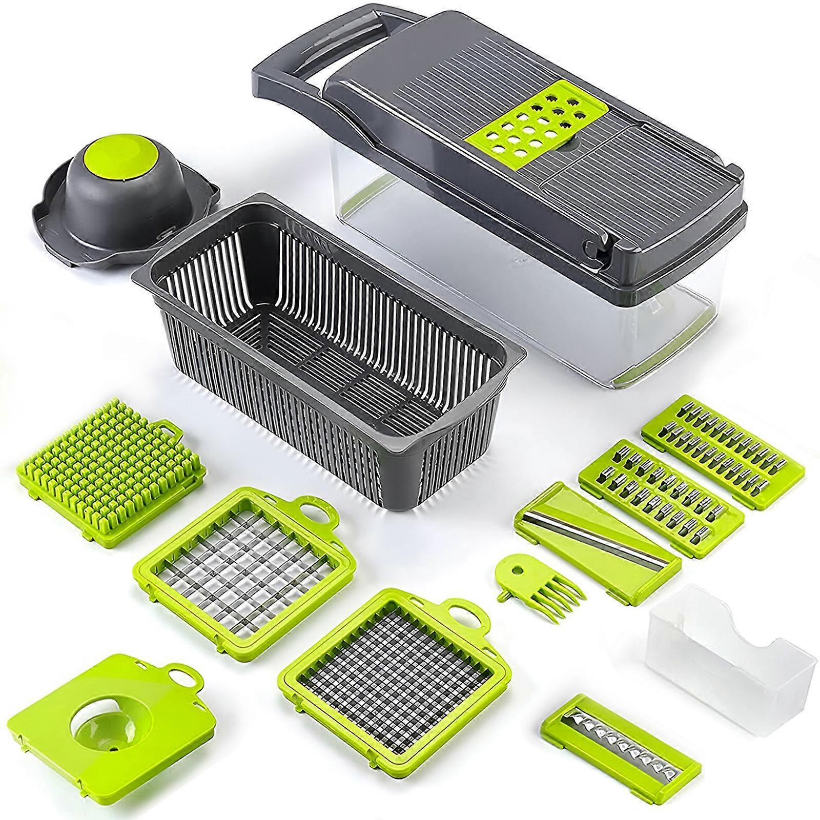 Multifunction Vegetable Cutter 16 Pieces Sharp and Removable Blades, Green