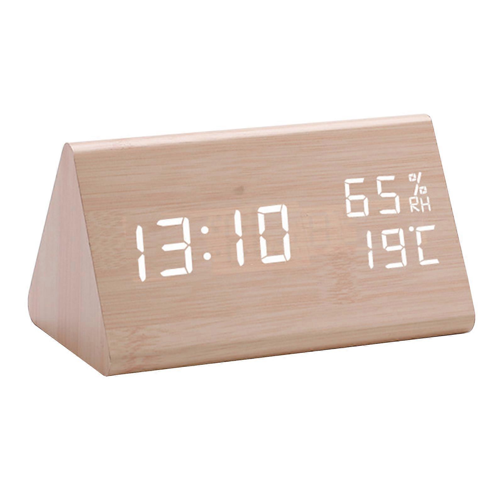 Digital Clock Wood Triangular Led Alarm Clock Table Humidity Temperature for Home Bedroom Office Desktop Decor Gift