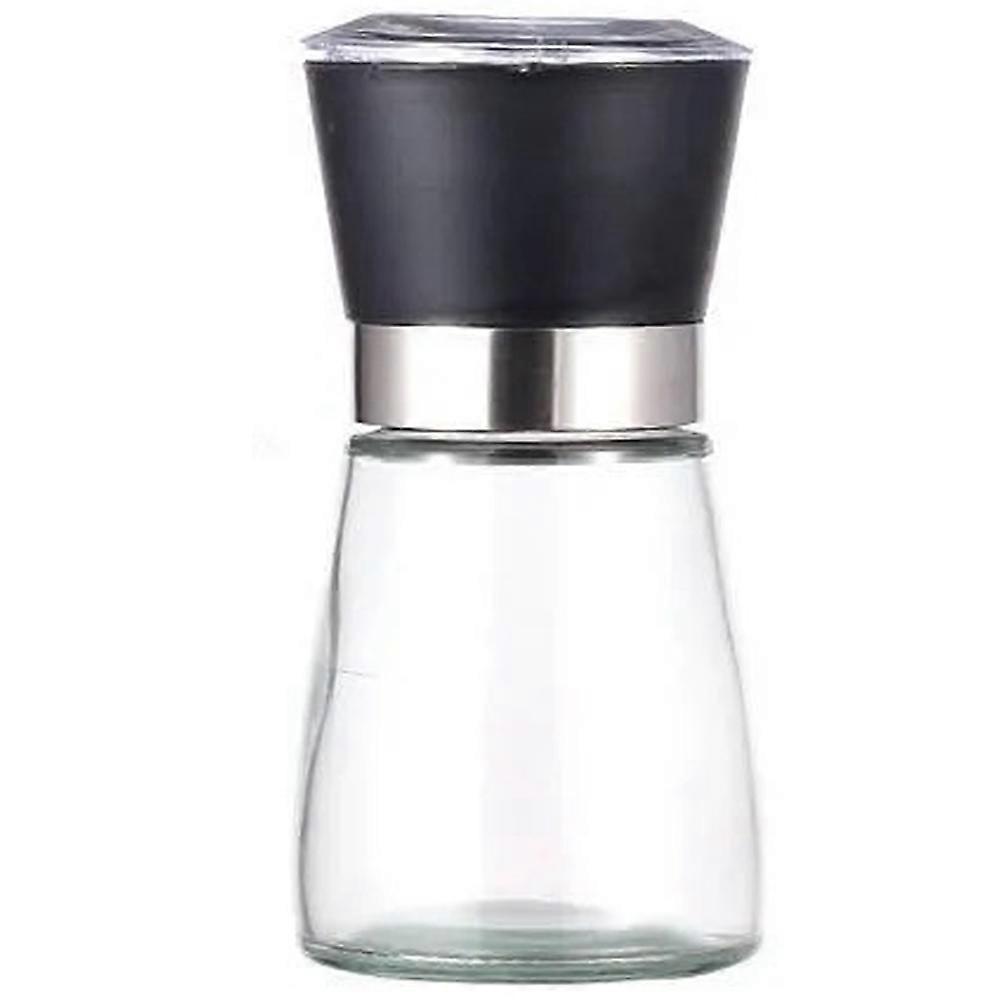 Manual Grips Glass Seasoning Bottle with Non-corrosive Grinder, Adjustable Coarseness Spice Mill for Kitchen, Space-saving Storage Compartment and