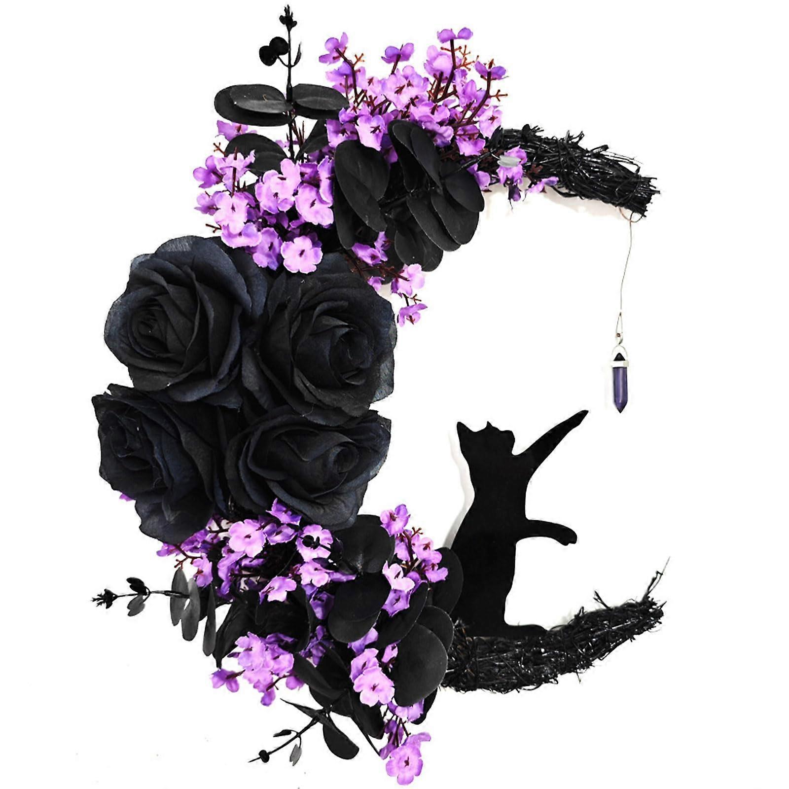 Halloween Black Branch Wreath with Lights, Handcrafted Spooky Indoor Outdoor Decor for Front Door, Party, Window, Wall