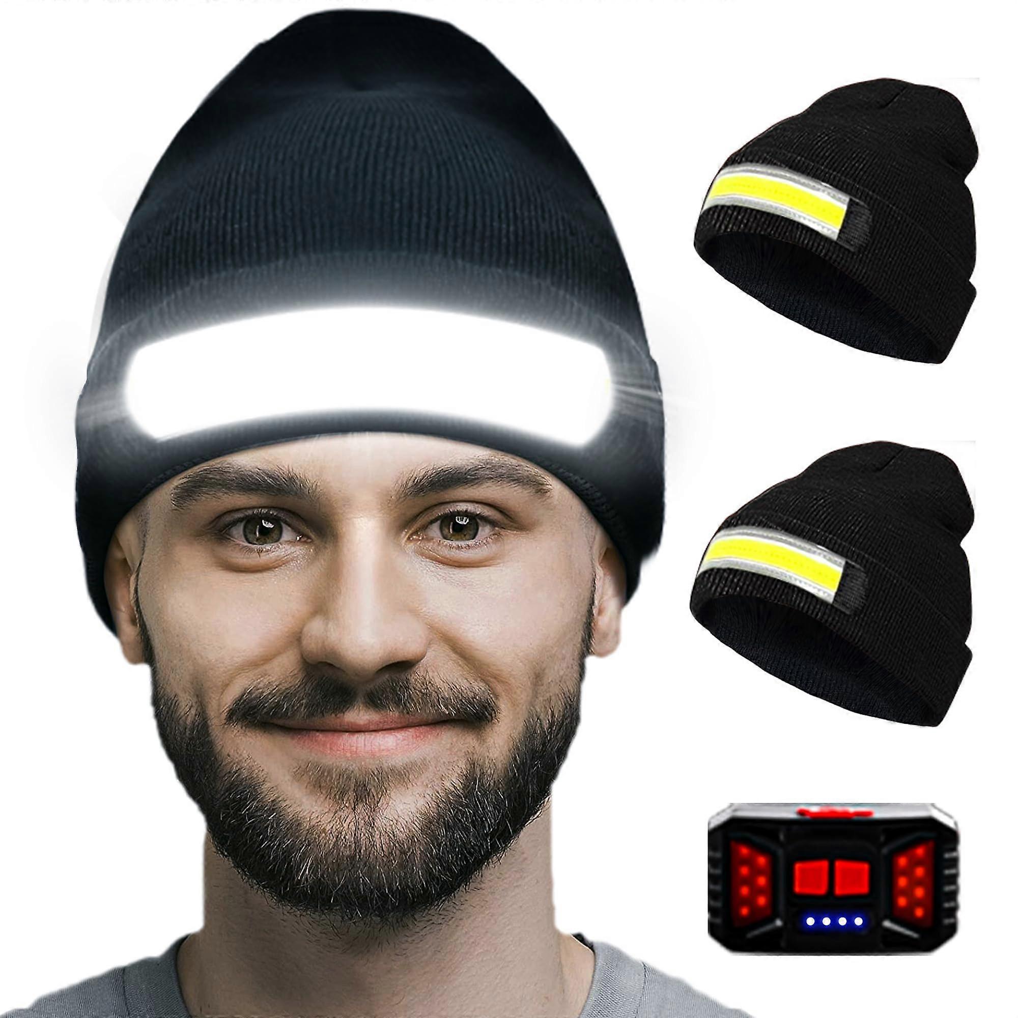 2Pack Rechargeable Headlamp Beanie, 1200Lumens LED Beanie Hat with Wide Beam Light, 6 Modes