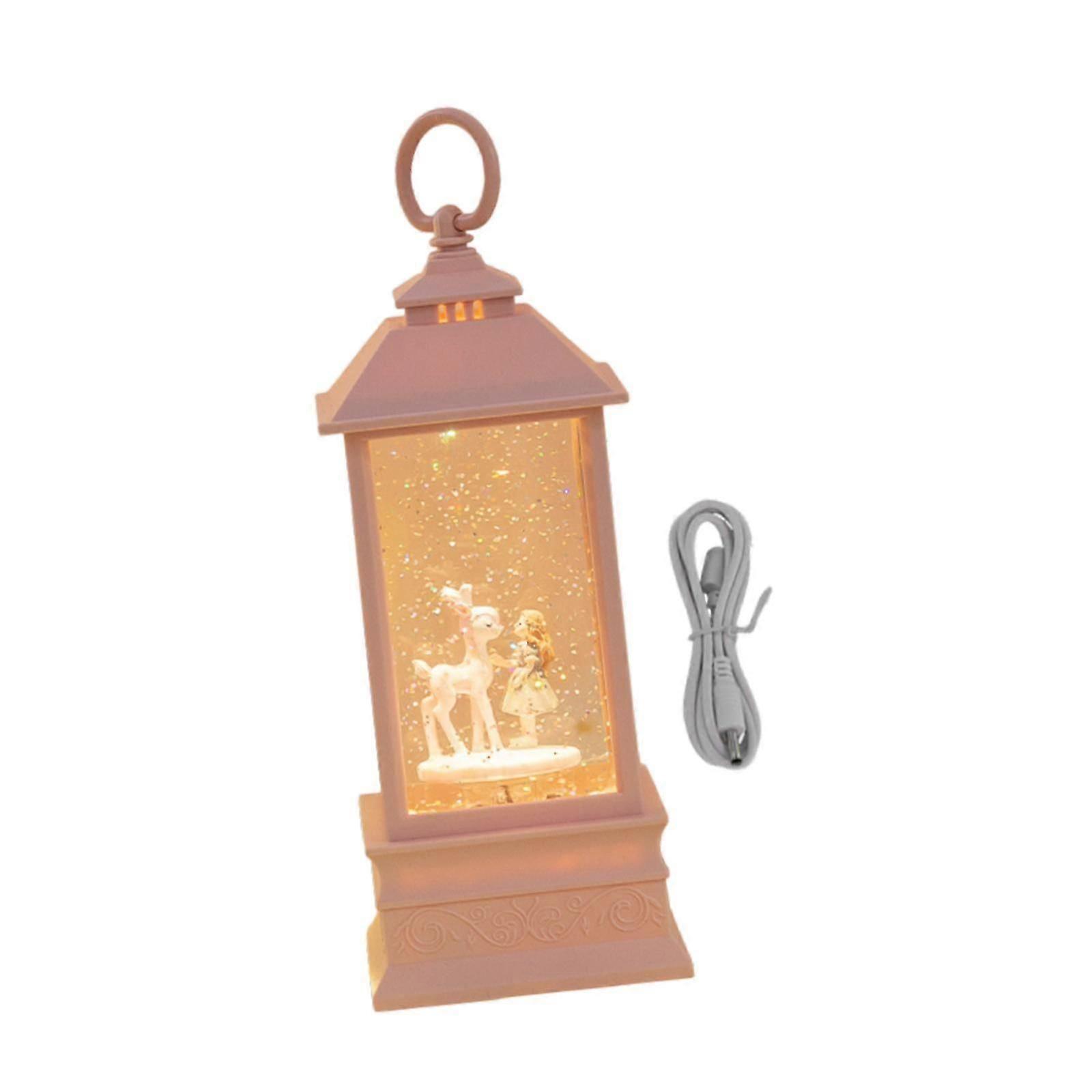 Christmas Snow Globe Lantern Music Snow Globe for Counter Cupboard Fireplace deer and girl