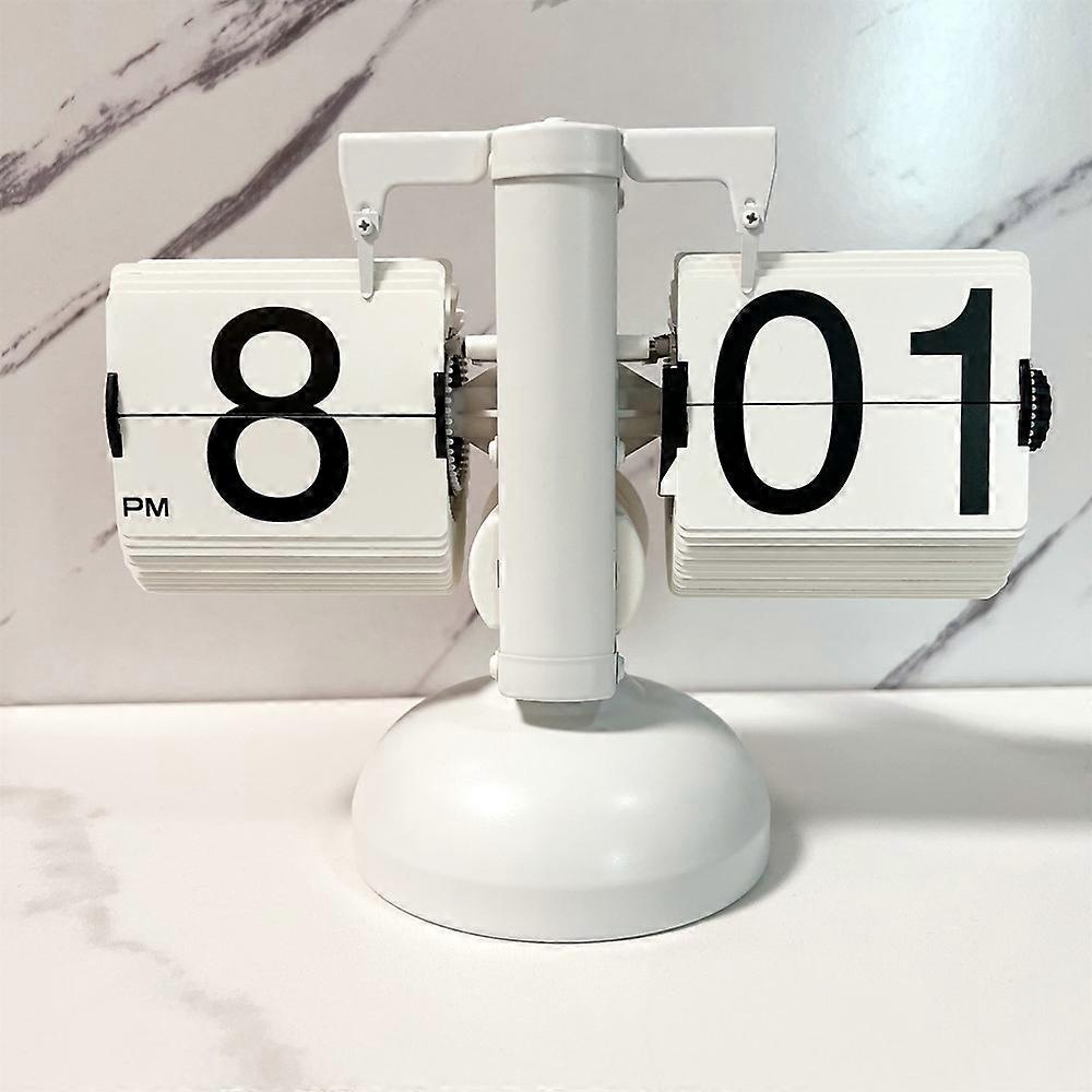HY-F001 Auto-turning Balance-shaped Clock Home Decorative Flop Clock, Spec: Single (Full White)