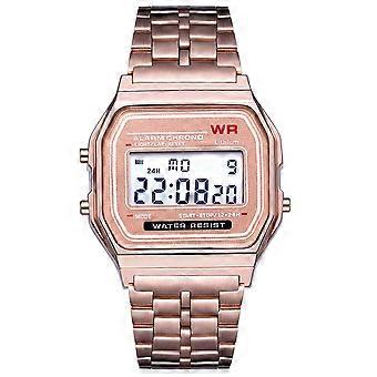 Stalowy pasek LED Różowe złoto Srebrne zegarki Mężczyźni Kobiety Elektroniczny wyświetlacz cyfrowy Zegar w stylu retro Relogio Masculin Reloj Homb