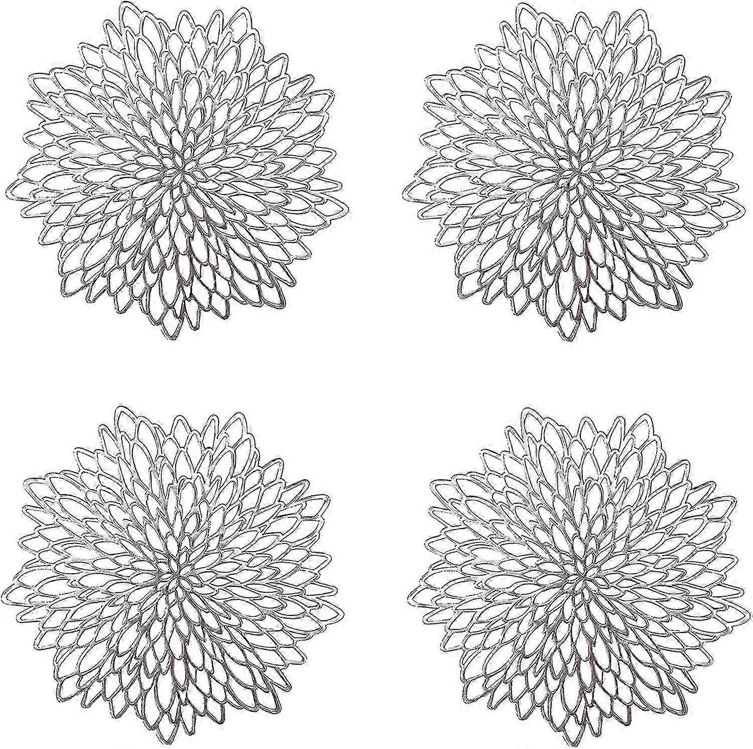 2024 New 4 Pieces Silver Placemat, Hollow Out Round Placemat, Round Placemats Plastic Table Mat