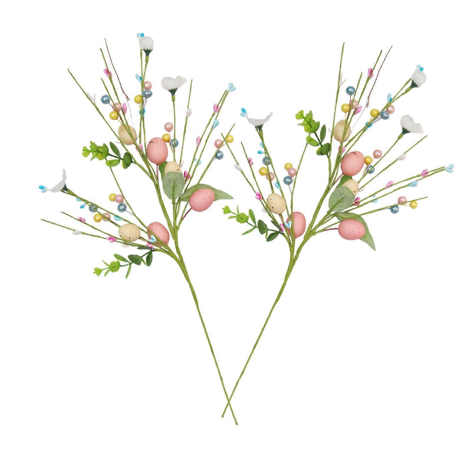 2Pcs Artificial Easter Egg Flowers Artificial Easter Stems for Vase Office
