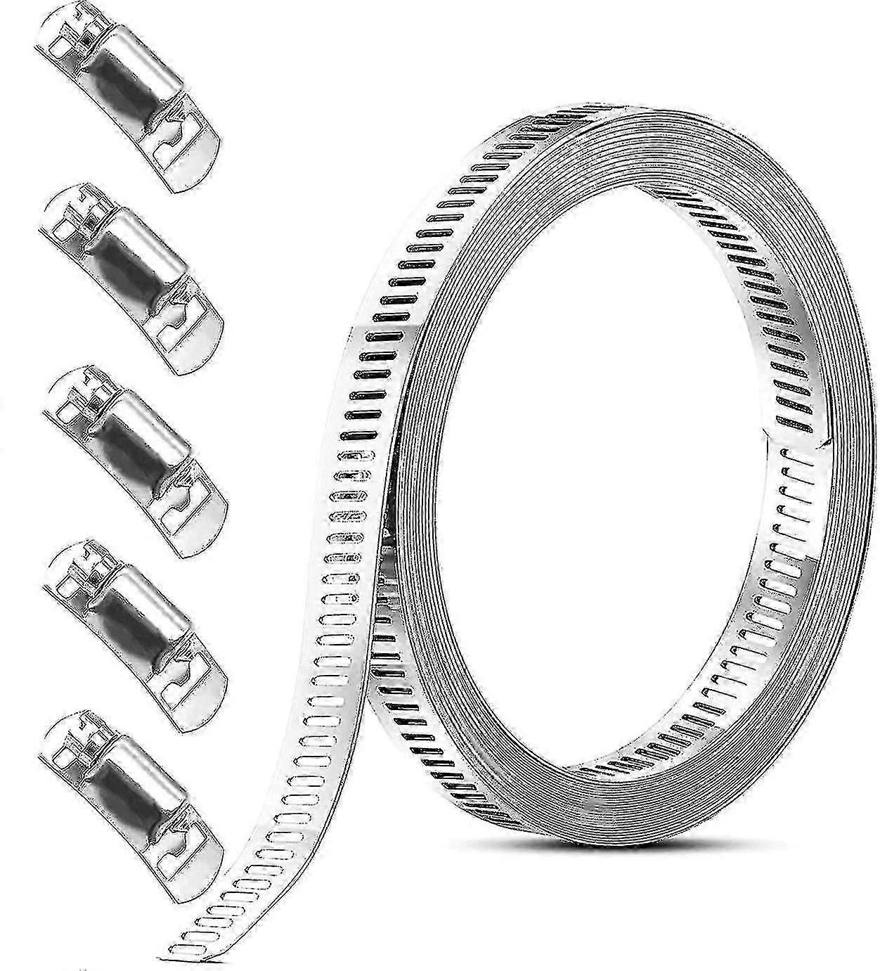 Stainless Steel Adjustable Hose Clamp, 3m Hose Clamp Strap With 5 Clips