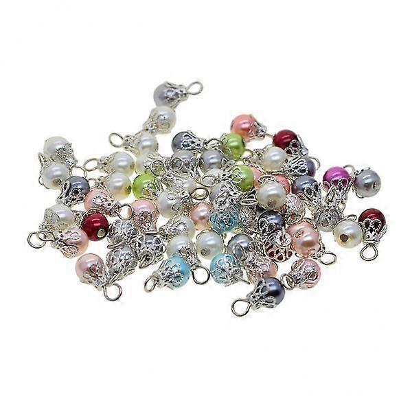 2x 50-Piece Beaded Dangle Charms Drop Pieces of Glass Pearls with Wire Loop And