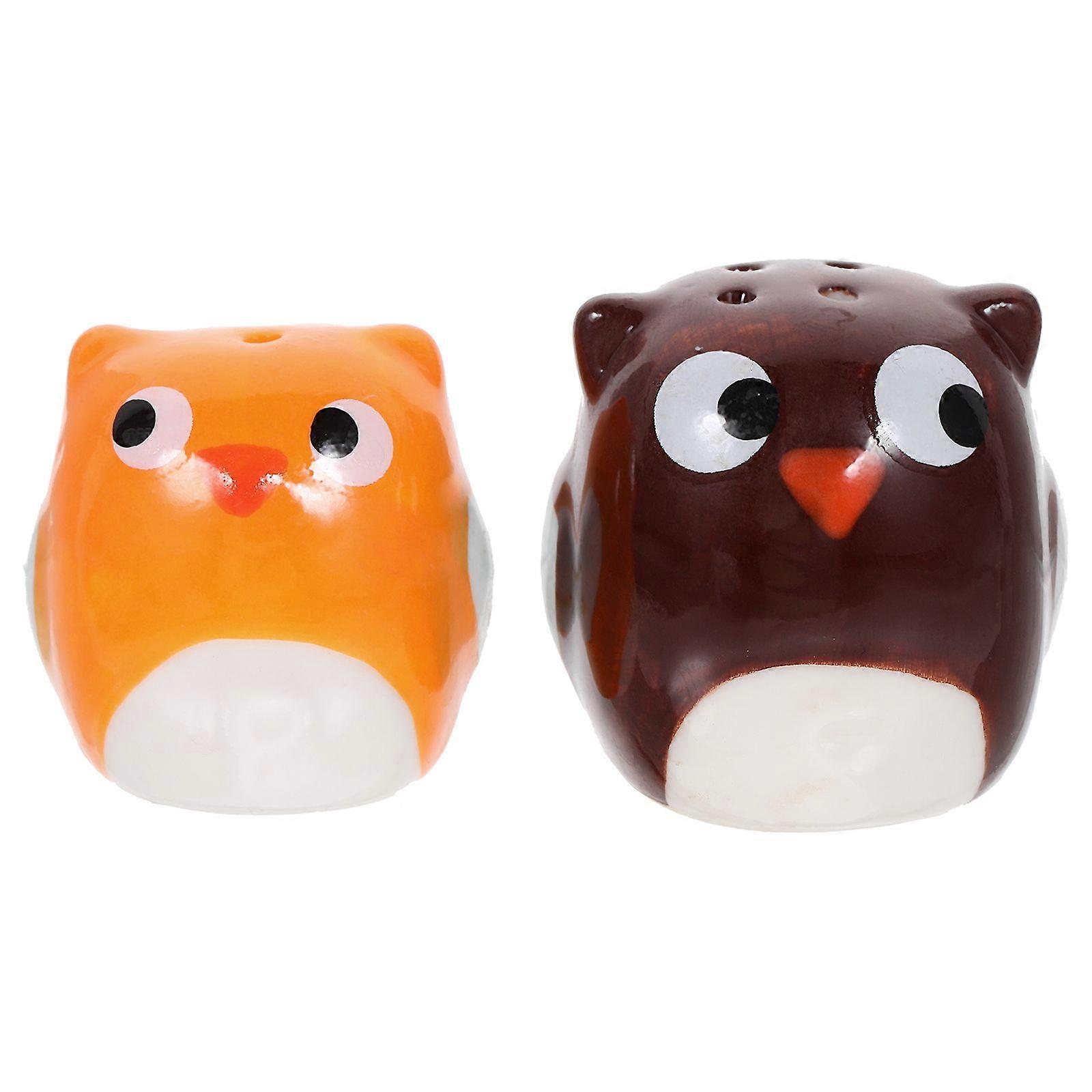 2pcs Ceramic Owl Shape Jar Sealed Pepper Jar Desktop Small Salt Jar Multi-function Airtight Jar