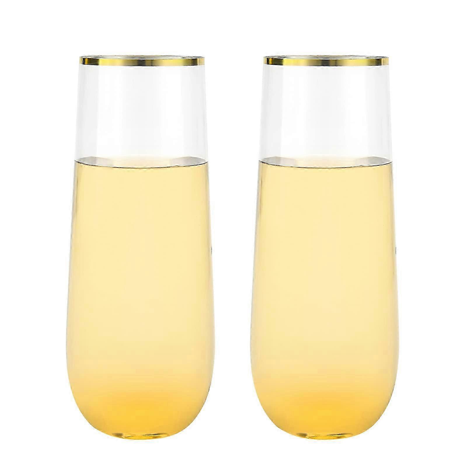 40 copas de champán de plástico transparente con borde dorado de 9 oz