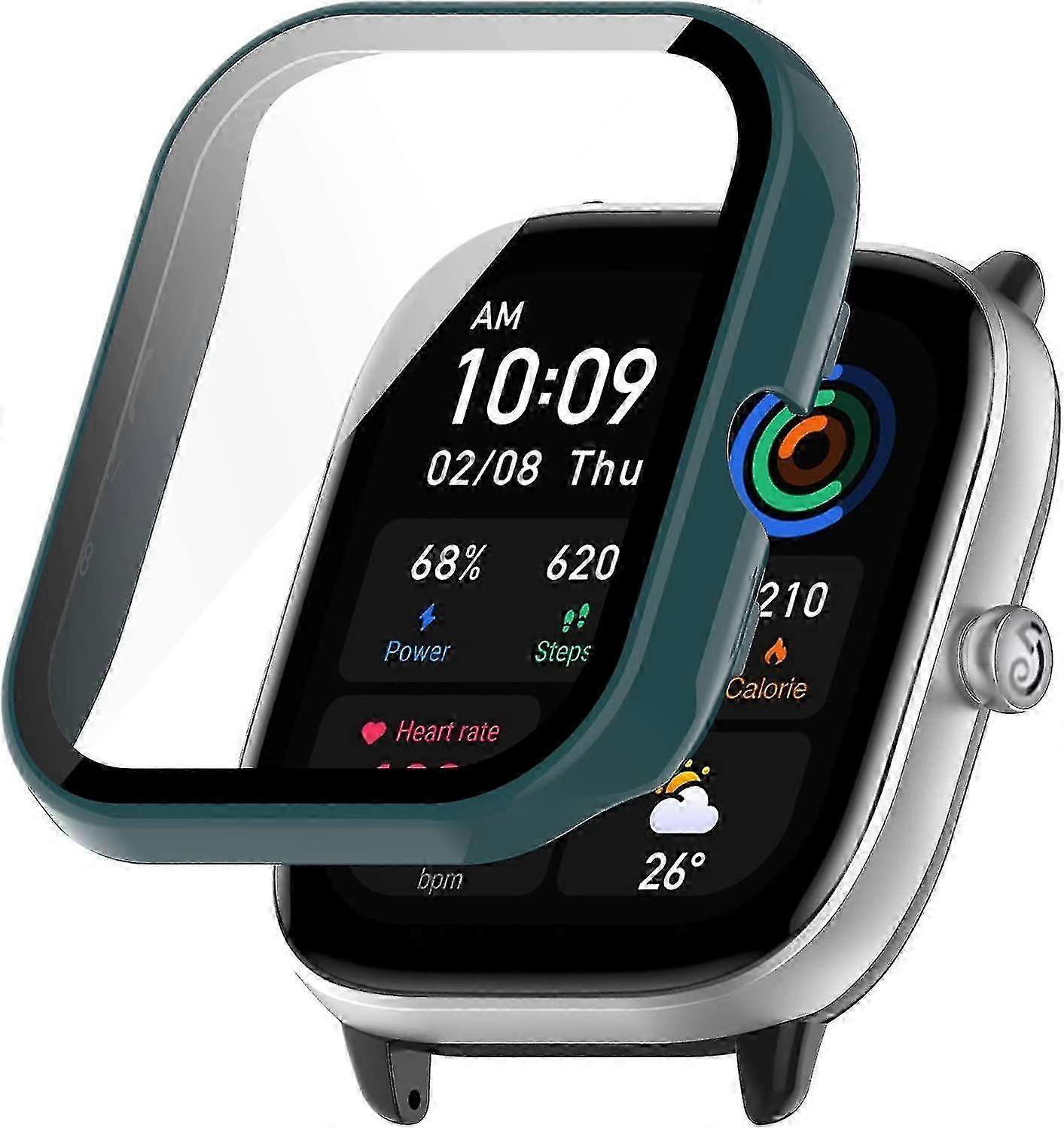Scratch-resistant Pc Protective Case With Hd Tempered Glass Screen Protector For Compatible Brand Smartwatch (green)