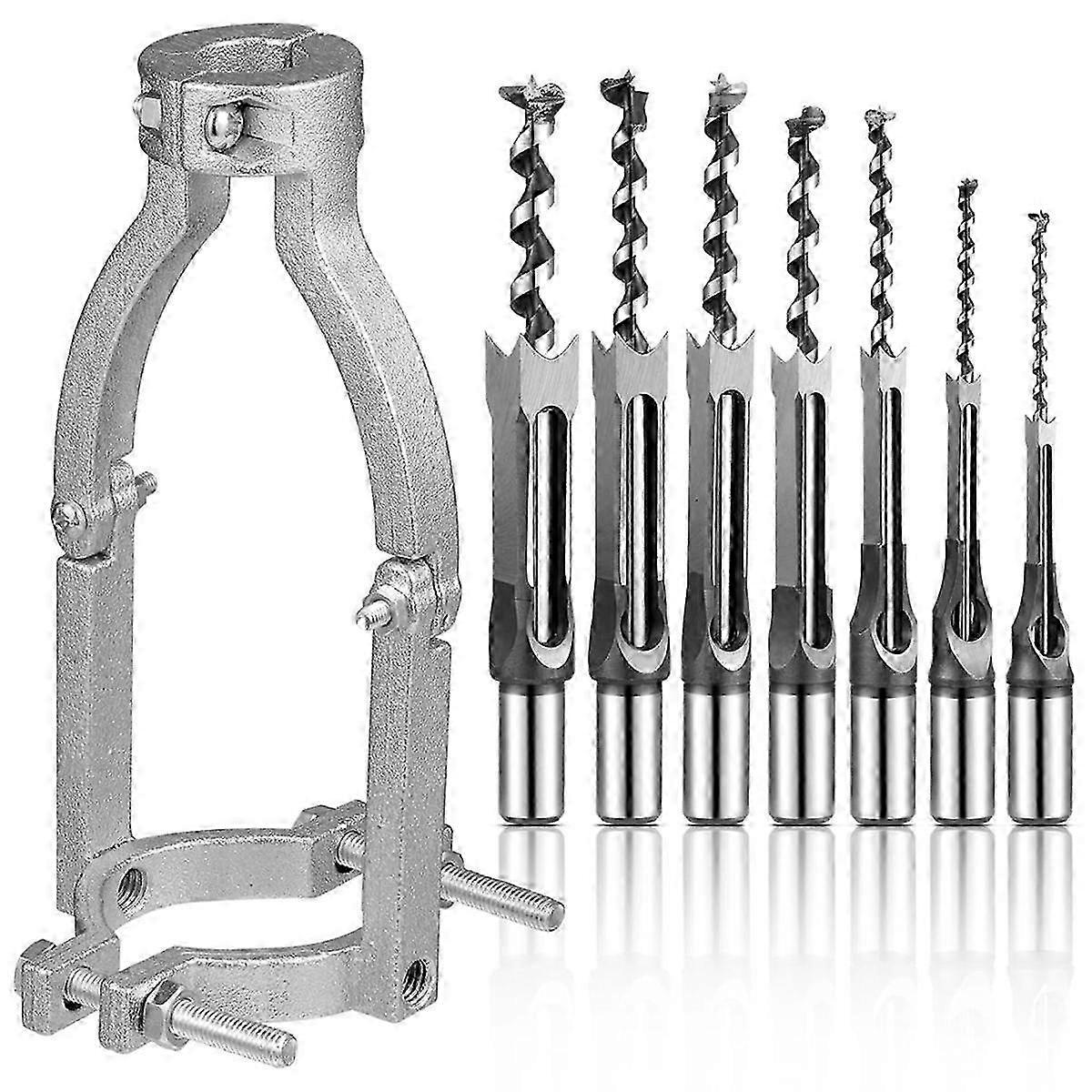 7 Pcs Square Hole Drill Bit with 1 Square Hole Drill Bit Adapter Mortising Chisel Set, Power Tool f