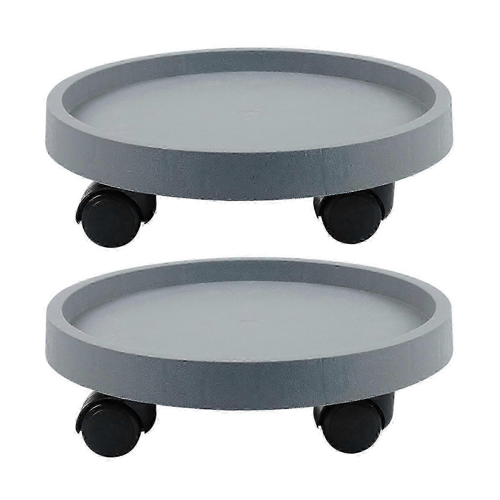Thickened Round Planter Tray with Wheels - Durable Mobile Base for Large Pots - Gray