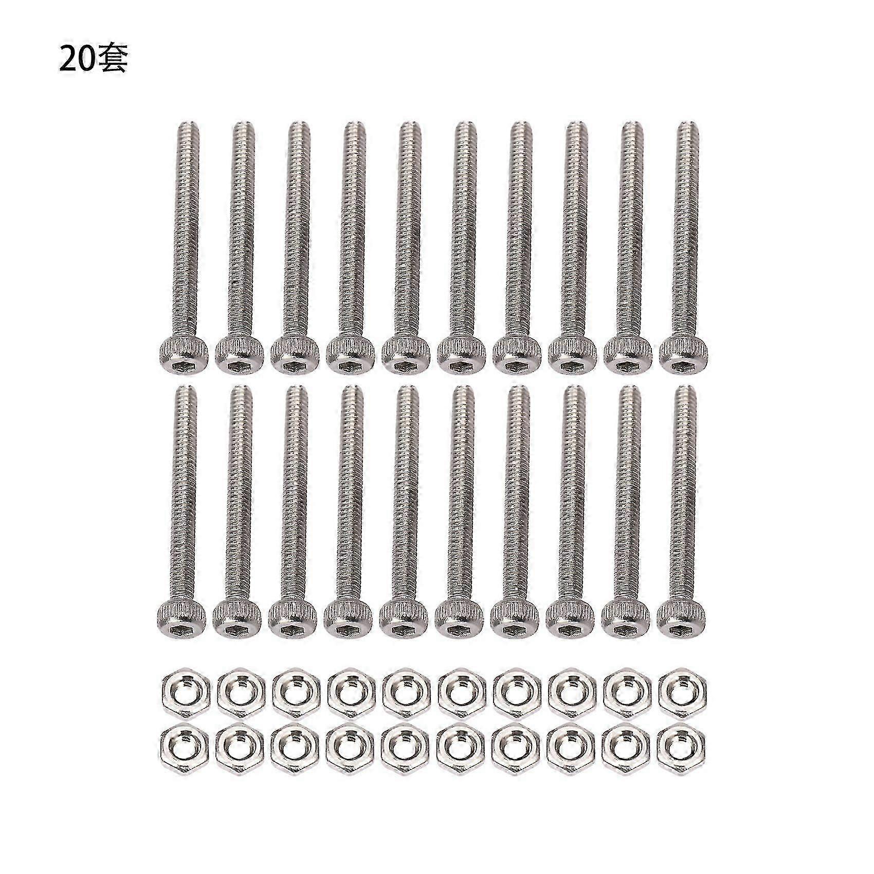 M2 x 20mm Hex Socket Knurled Cap Screws Bolts Nuts Set 20pcs