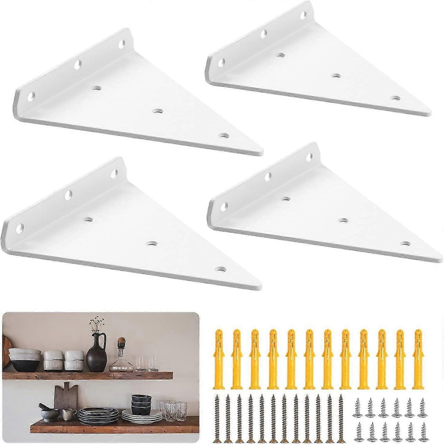Triangle Shelf Bracket 6.5 inch,Hidden Shelf Bracket, Wall Mount Decorative Floating 4 Pack (White)