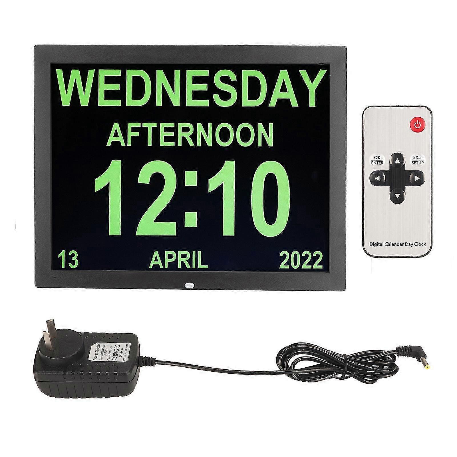 2025 15in Digital Day Clock Large HD Display Remote Control 10 Languages Calendar Alarm with Date and Day for Kids 100240V