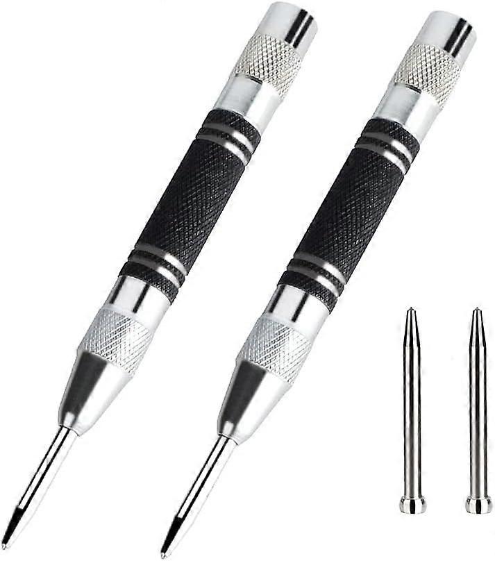 Spring-loaded Center Punch Adjustable Impact Puncture Tool Automatic Center Punch for Metal Window Glass with 2 Spare Punches