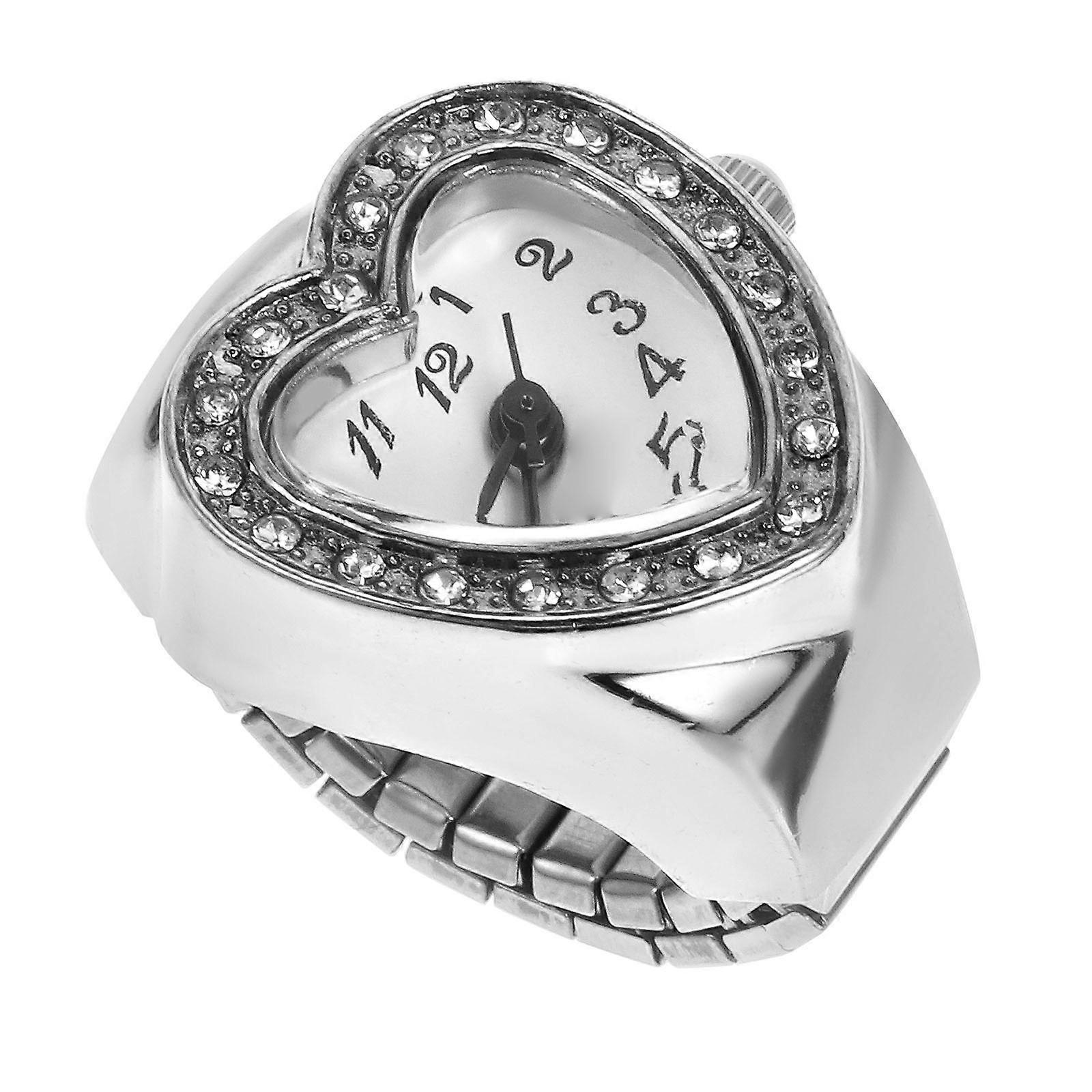 1Pc Heart Shape Quartz Watch Elastic Finger Ring Retro Style for Men and Women