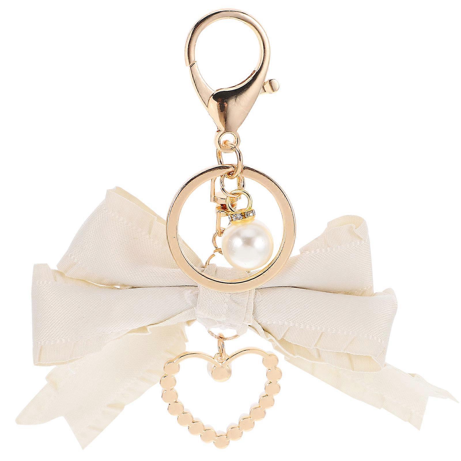 Handbag Pendant Bowknot Keychain With Imitation Pearl Heart Charm Romantic Style 1Pack
