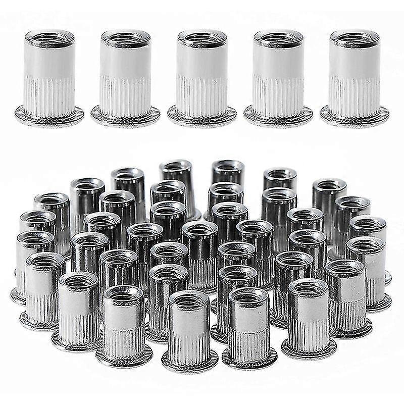 100 Pieces M6 Flat Head Threaded Rivet Nut, Stainless Steel Thread Rivet Nuts, Assortment Threaded Inserts for Mental Plastic (15mm)