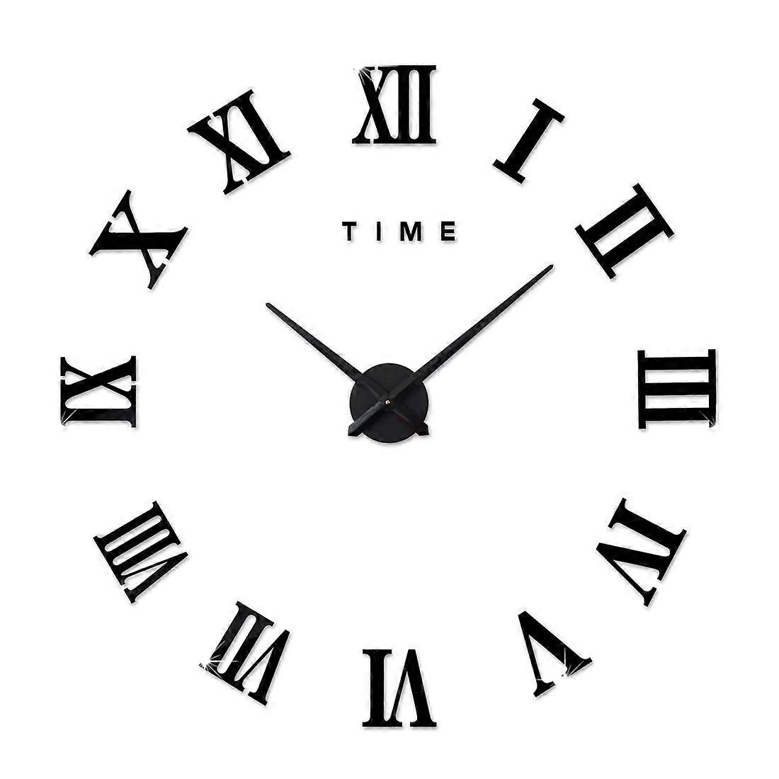 Modern DIY Large Wall Clock 3D Stickers Roman Numerals Black