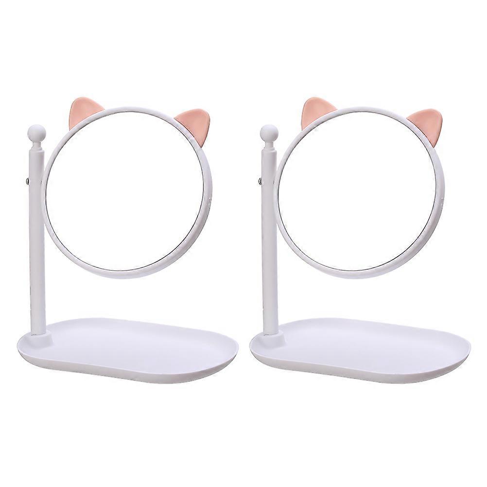 Decorative Cat Desktop Makeup Mirror Designed For Bathroom Countertop Use With Angle Adjustment 2Pcs