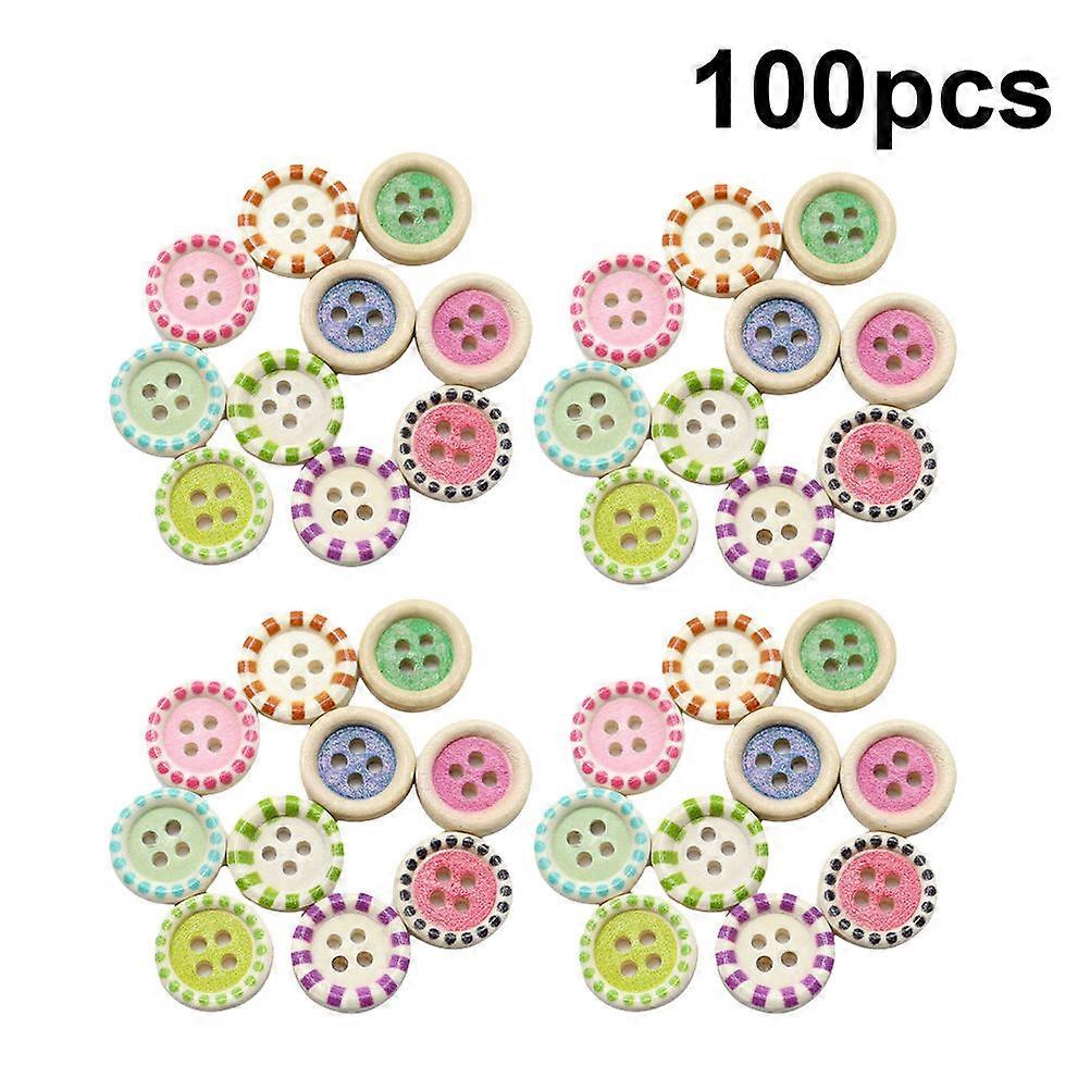 Colorful Wooden Buttons 100pcs Smooth Durable Mix Pattern for DIY Crafts, Shirts, Hats & Sewing Projects