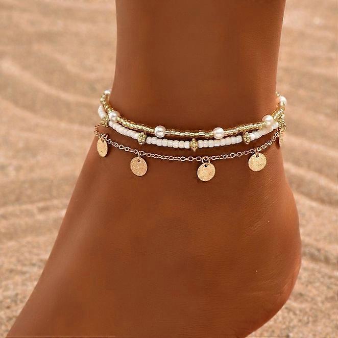 Women's Shell Anklet Set, Bohemian Bead Adjustable Anklet
