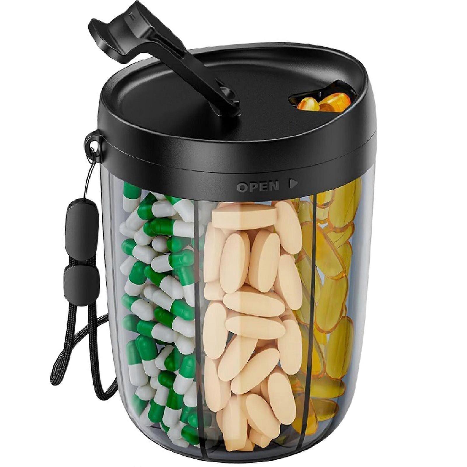 Pill-Dispenser Bottle with 7 Compartments Portable with Hand Strap for Jewelry
