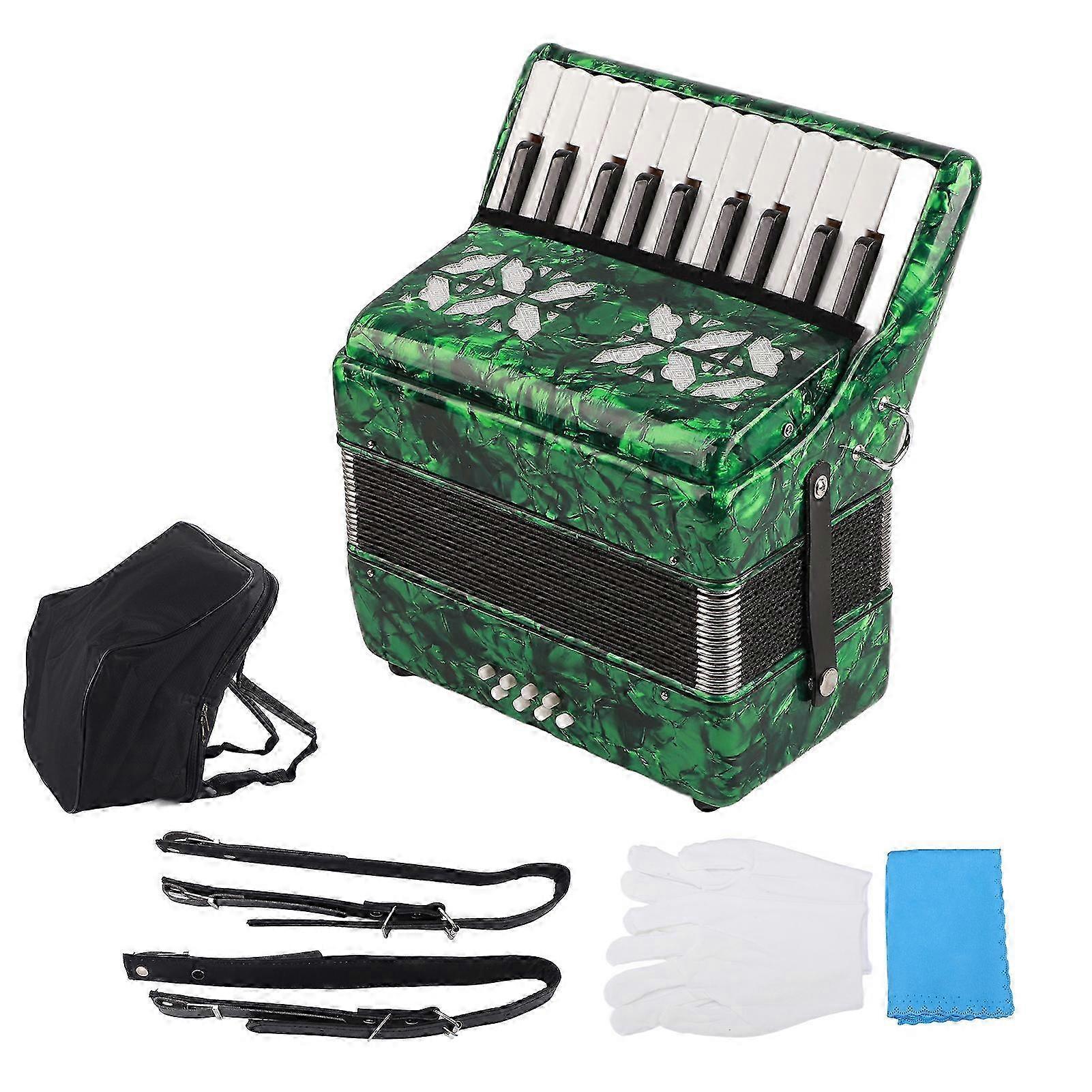 Accordion 22 Keys 8 Bass Celluloid Musical Instrument Toy For Home Stage Performancegreen