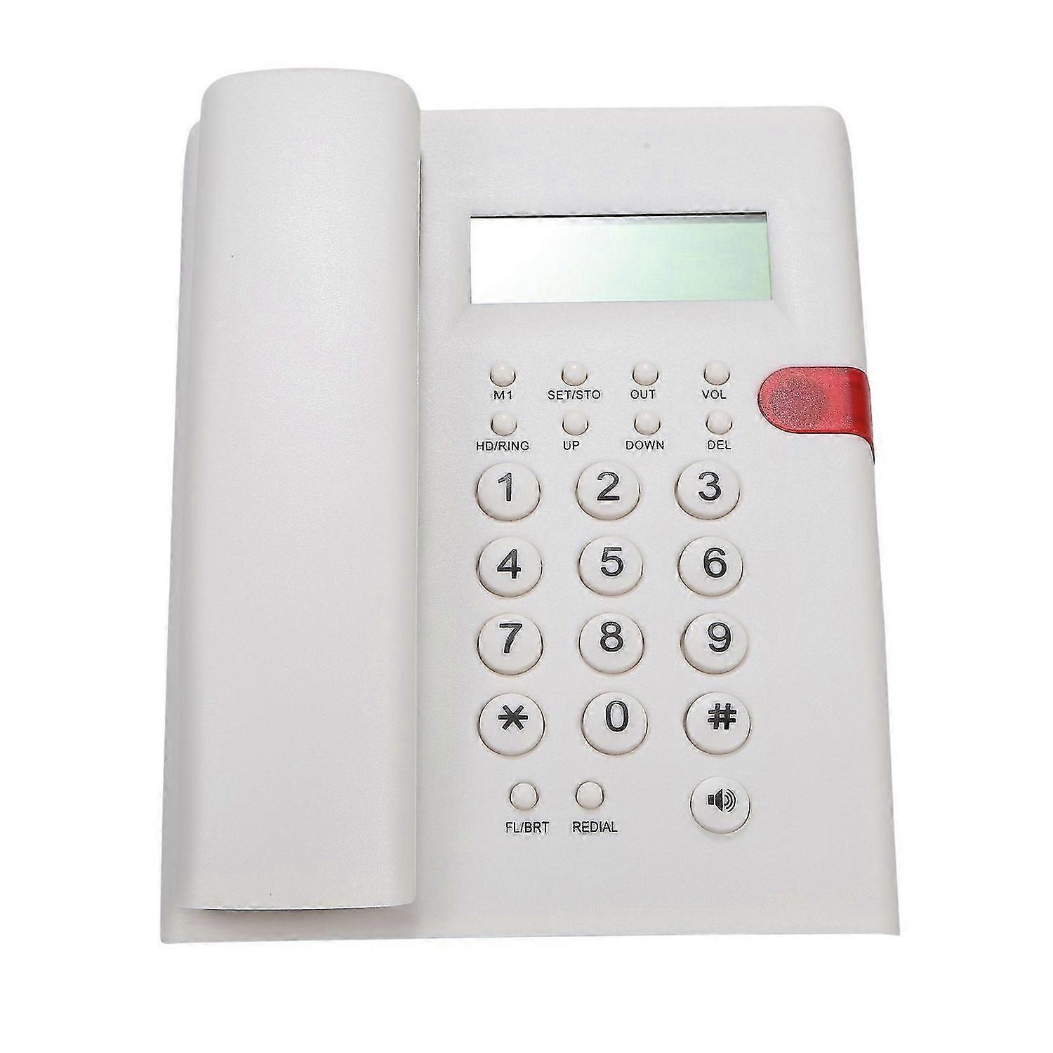 Desktop Battery-free Landline Telephone with Caller Identification Adjustable LCD Screen Brightness White(US Telephone Line)