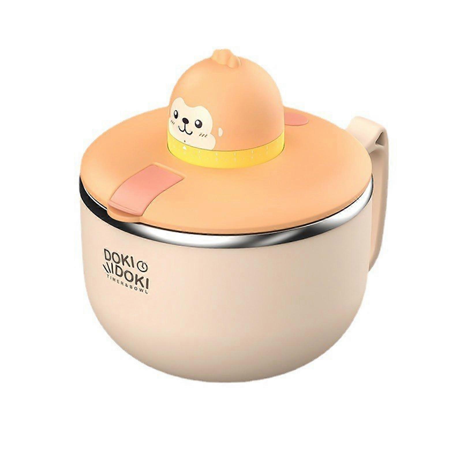 Stainless Steel Timer Instant Noodle Bowl with Lid 1200ml (Monkey Style)