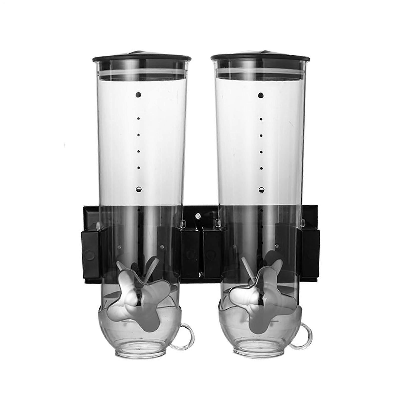 Double Cereal Dispenser with Black Sealed Lid, for Cornflakes, Nuts, Beans, Black