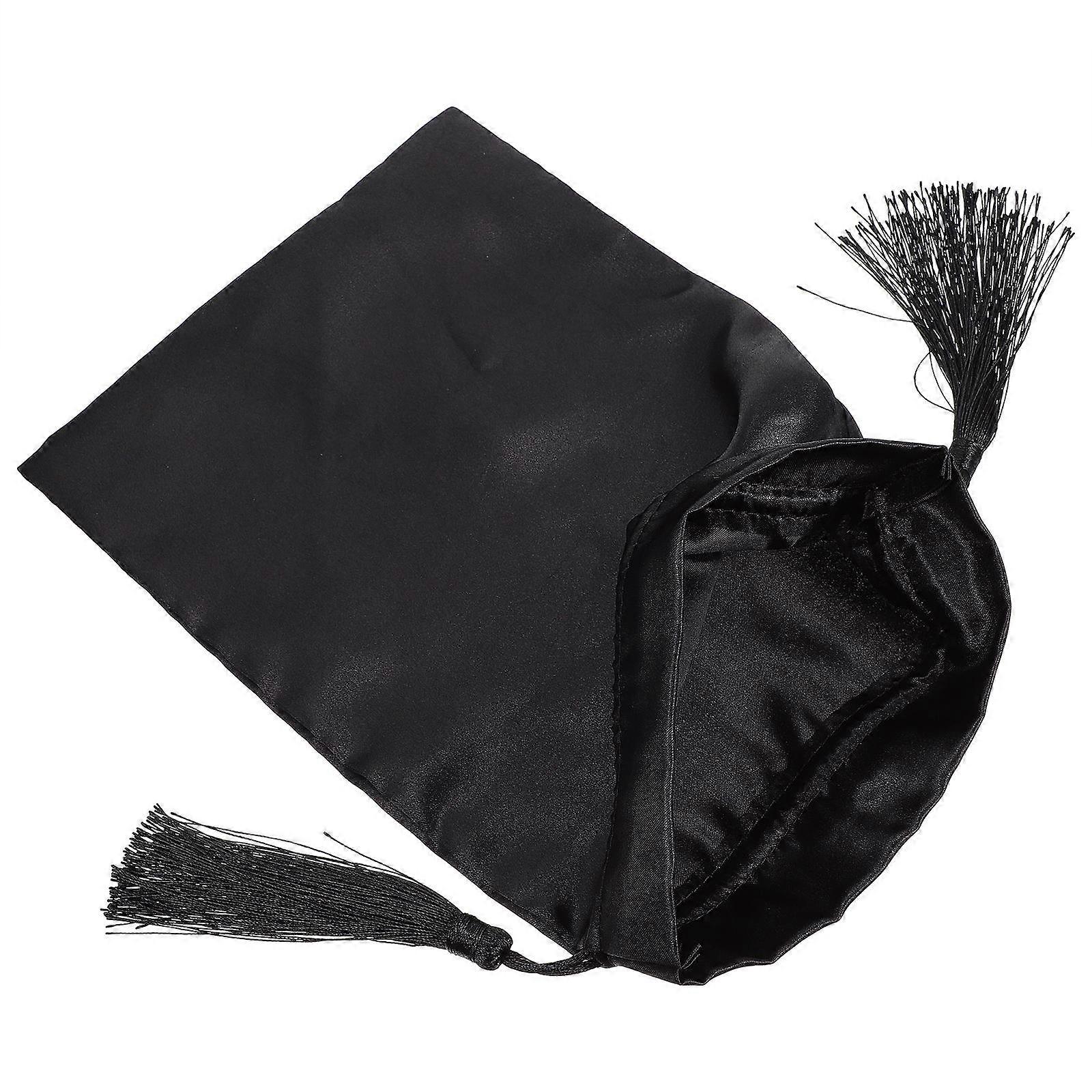 Black Fabric Drawstring Bag with Tassel for Secure Storage and Easy Carrying 7.87"x3.94"