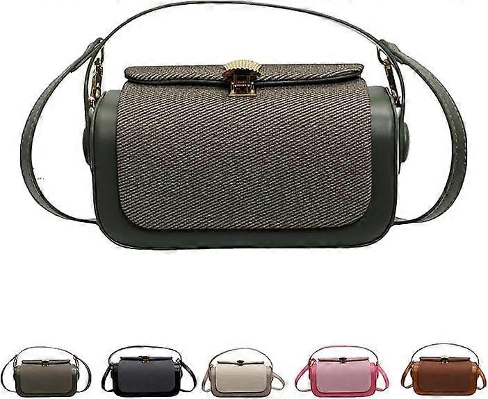 Colorful Crossbody Bag With Fabric Flap PU Leather, Structured Design, Women's Wallet, Adjustable Strap, Green 21x7x13 CM