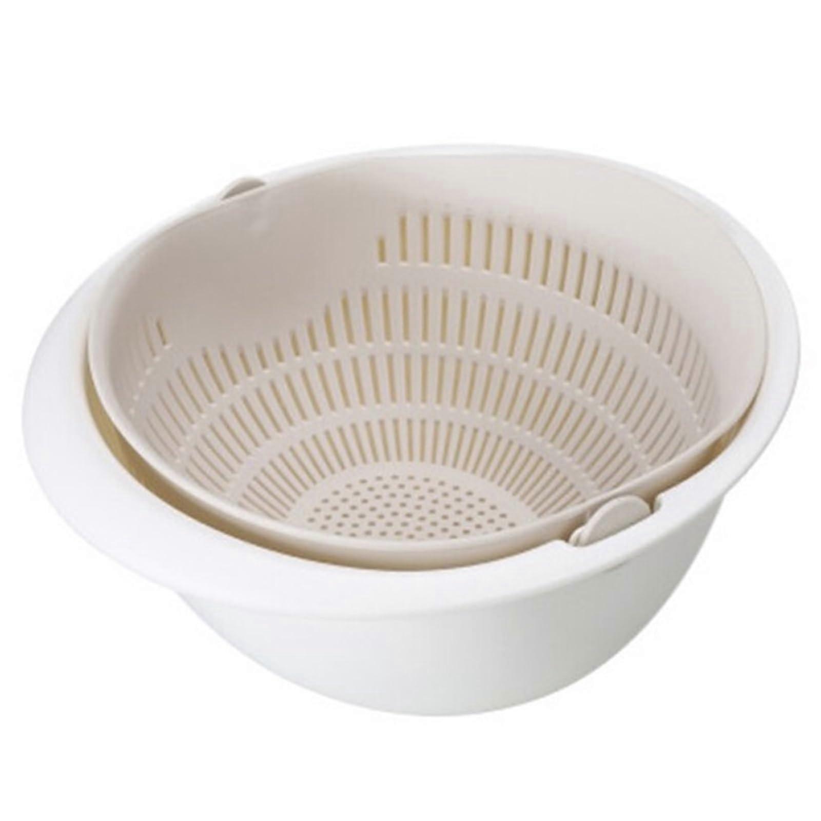 Fruit Bowl For Kitchen, Detachable Double-Layer Draining Basket For Fruits And Vegetables, Rotating Basket G595B Apricot