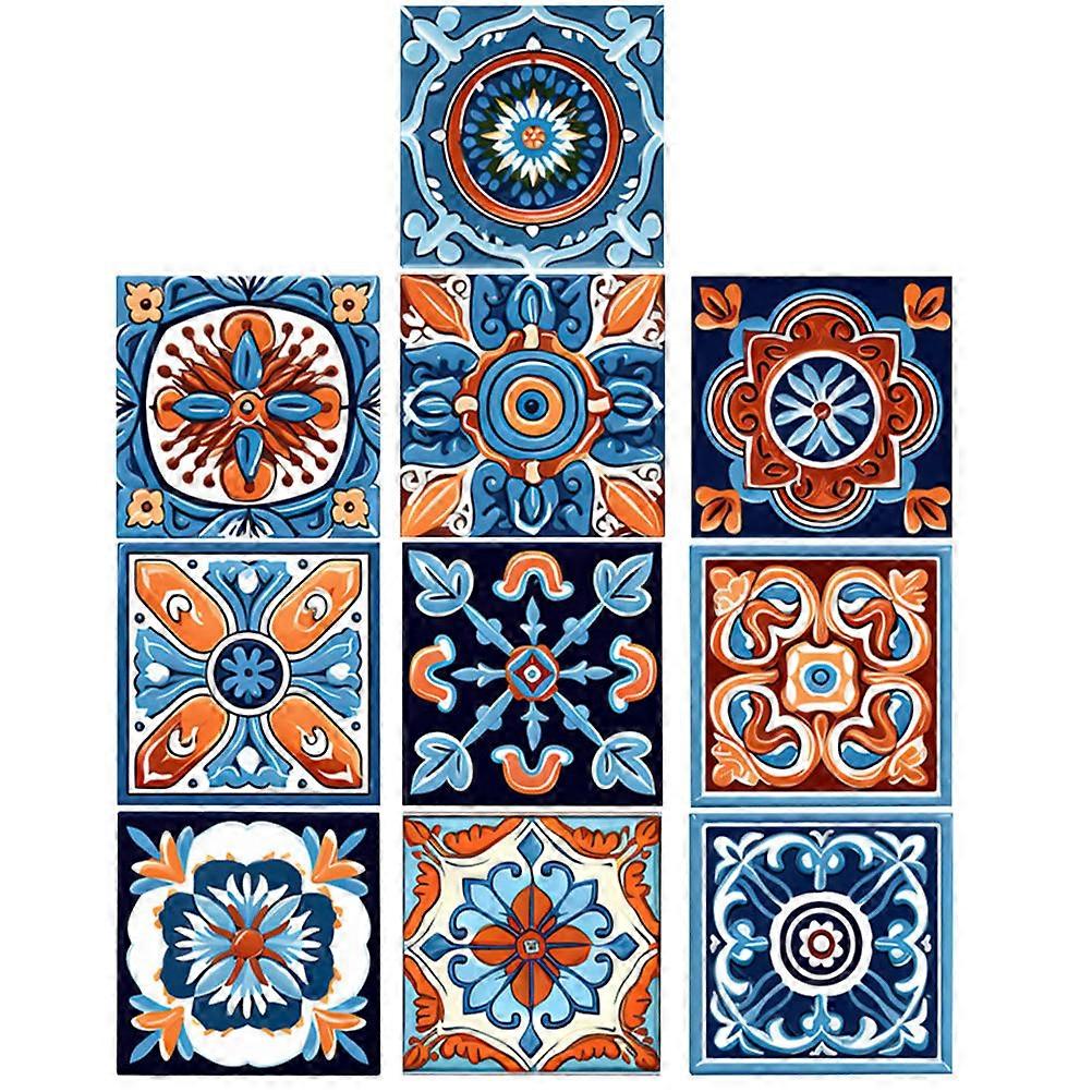 10pcs Patterned Tile Stickers, Self Adhesive Wall Decals for Kitchen & Bathroom Decorative Backsplash, Easy Apply & Clean Each
